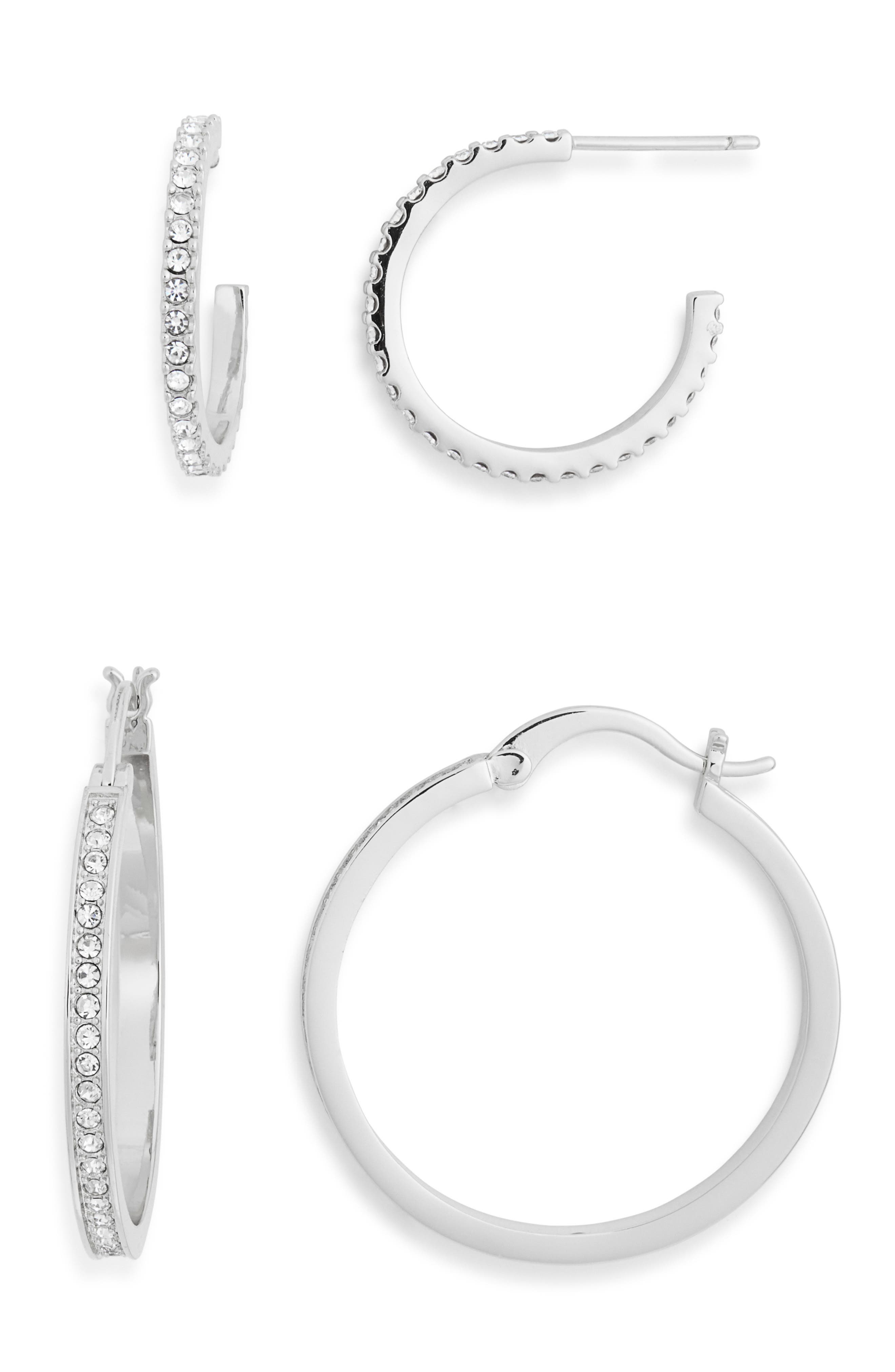 NORDSTROM RACK Set of 2 Cubic Zirconia Hoop Earrings