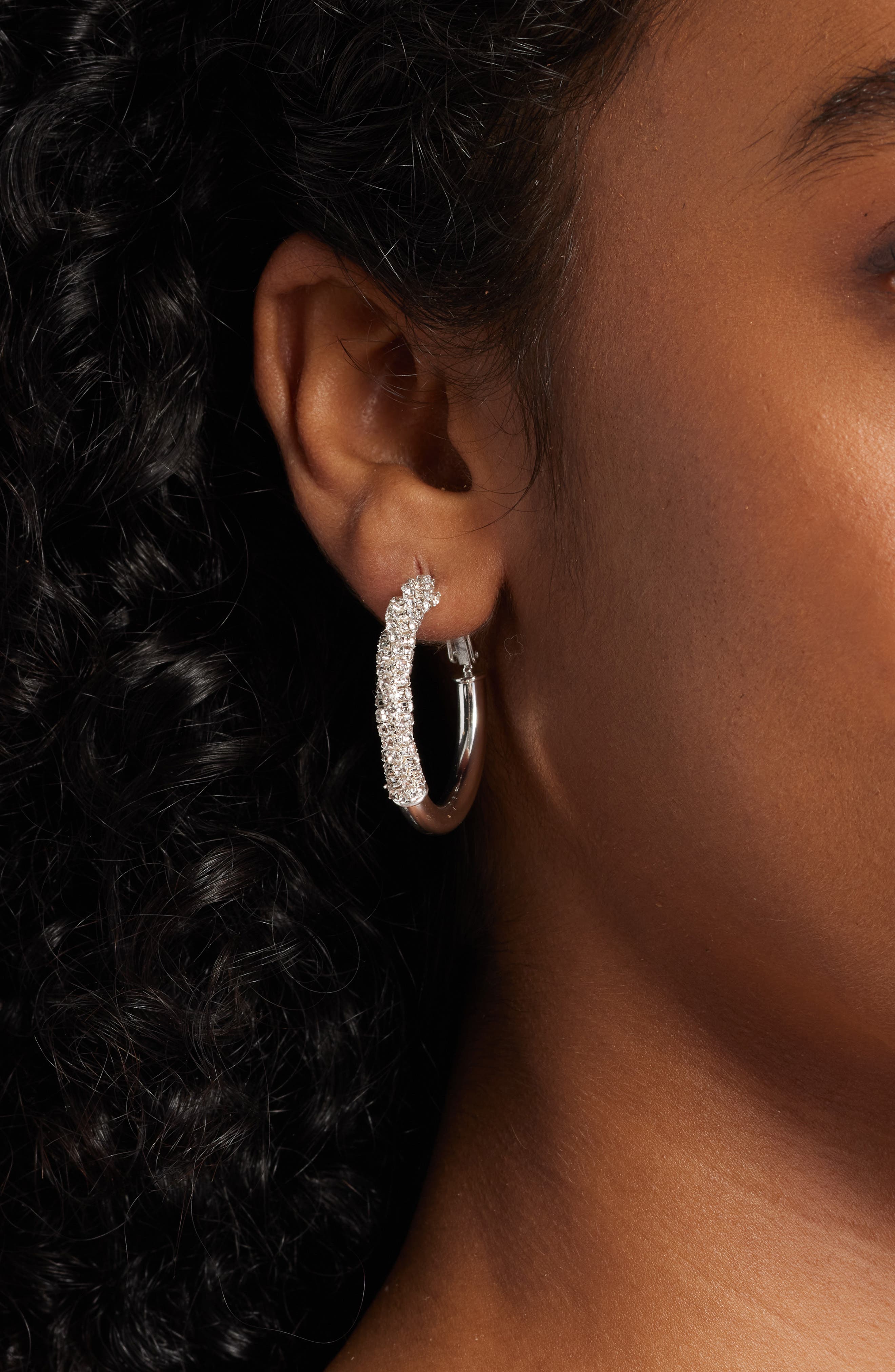 Nordstrom Polished Rhinestone Tube Hoop Earrings
