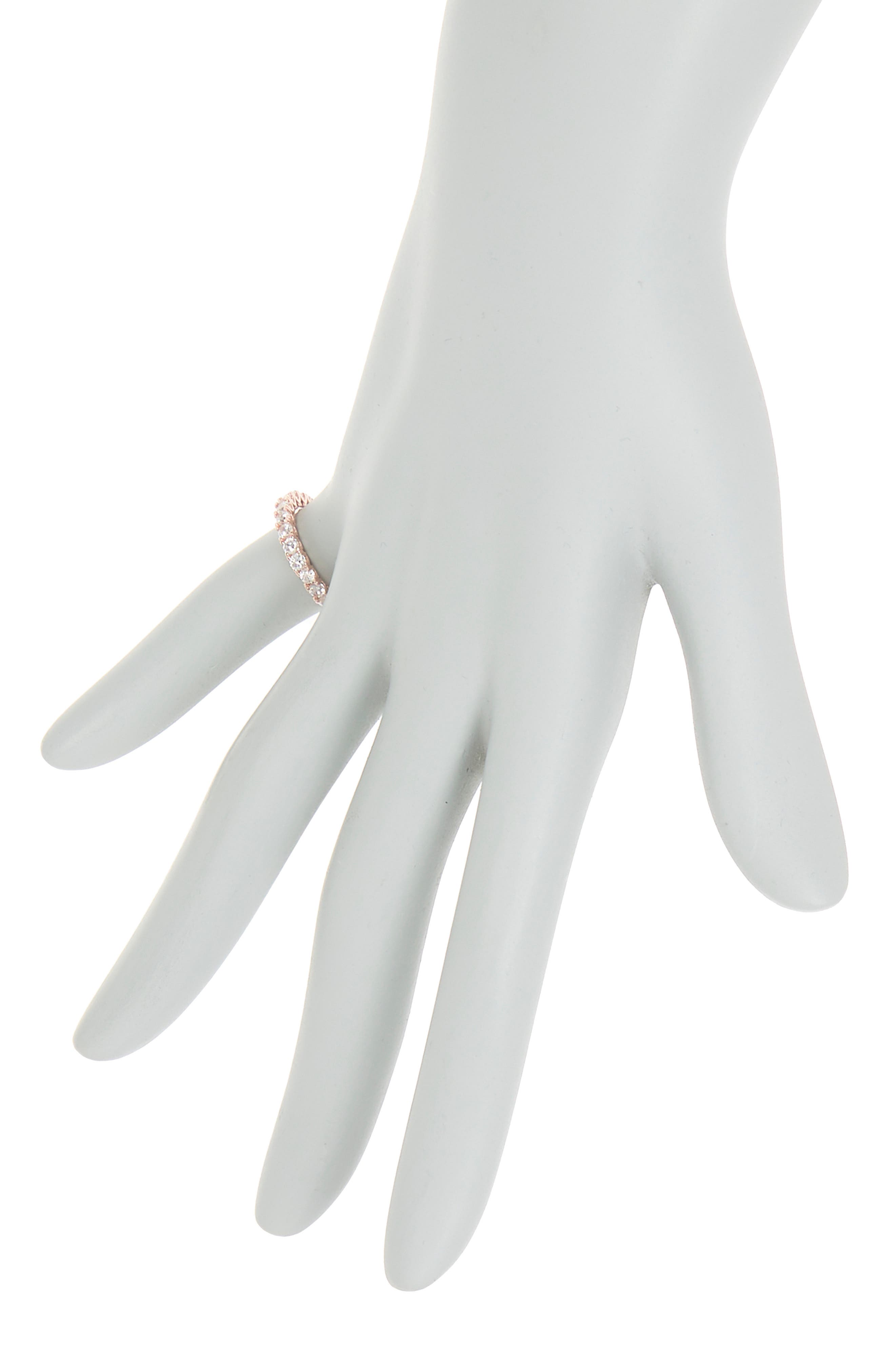 SUZY LEVIAN Rose Gold Plated Sterling Silver CZ Round Cut Eternity Band Ring