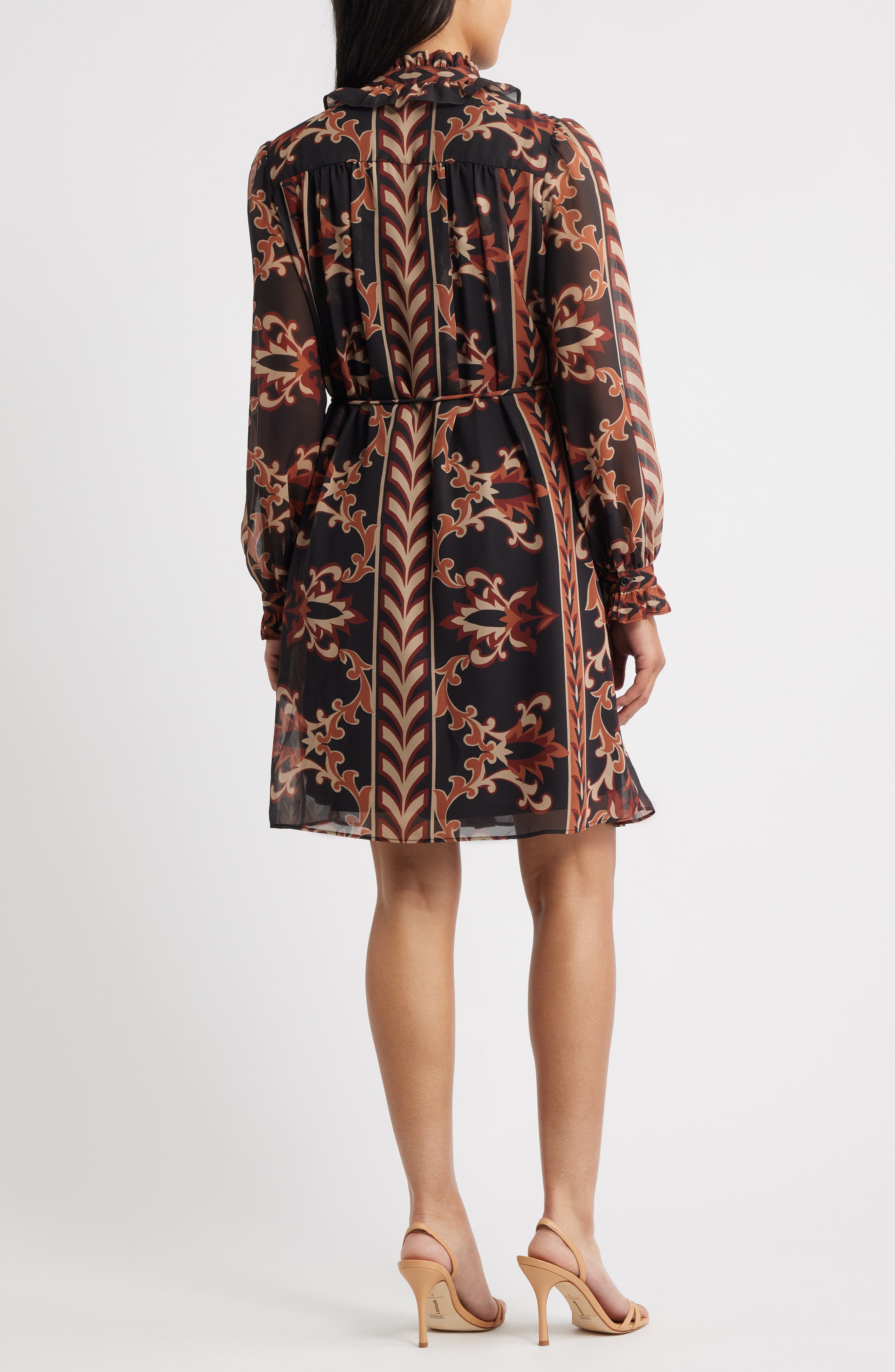 Julia Jordan Florentine Print Long Sleeve Tie Neck Shirtdress