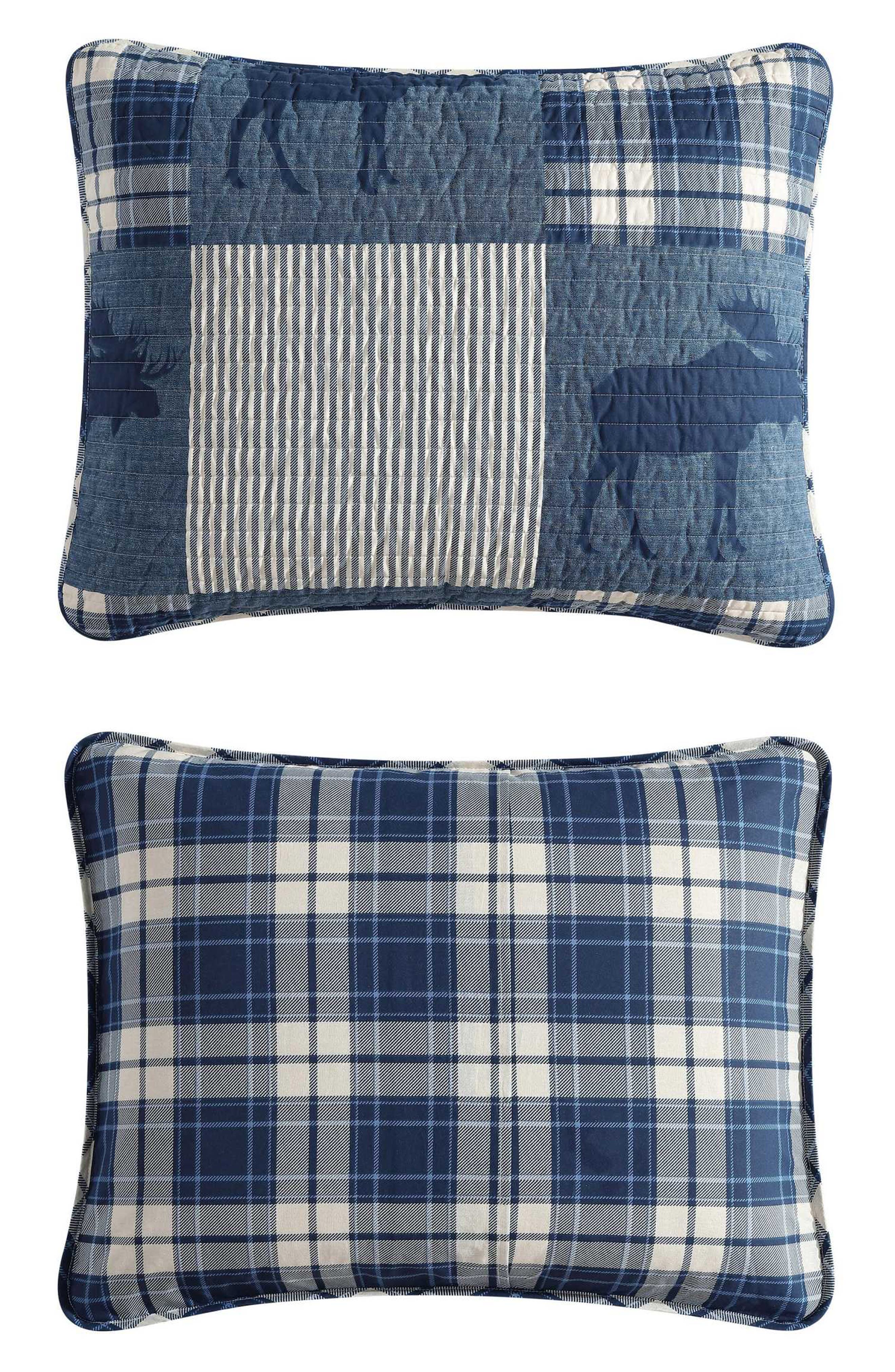 Eddie Bauer Moose Plaid Pinstripe Patchwork Reversible Quilt & Sham Set