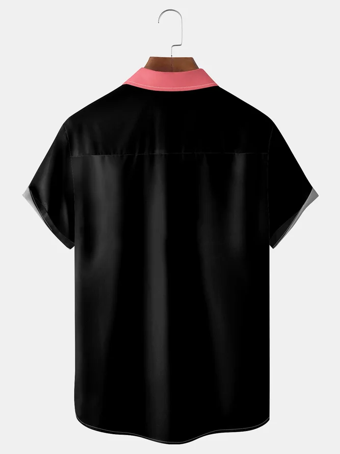 Flamingo Chest Pocket Short Sleeve Bowling Shirt