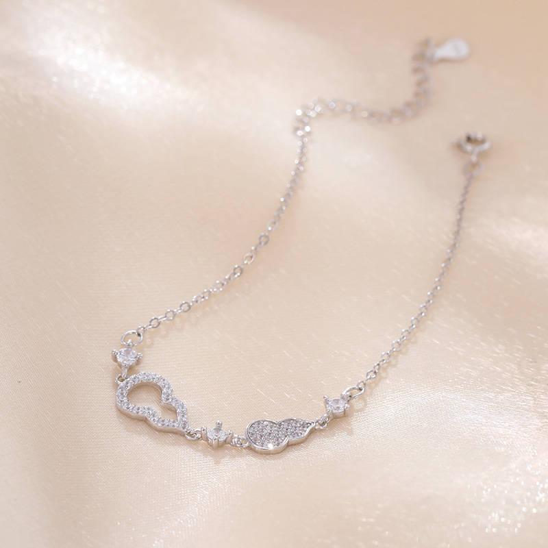 925 sterling silver bracelet with a double gourd design, featuring a Chinese-style micro-pave setting of cubic zirconia stones, in an ins-style design, a new Chinese-style bracelet