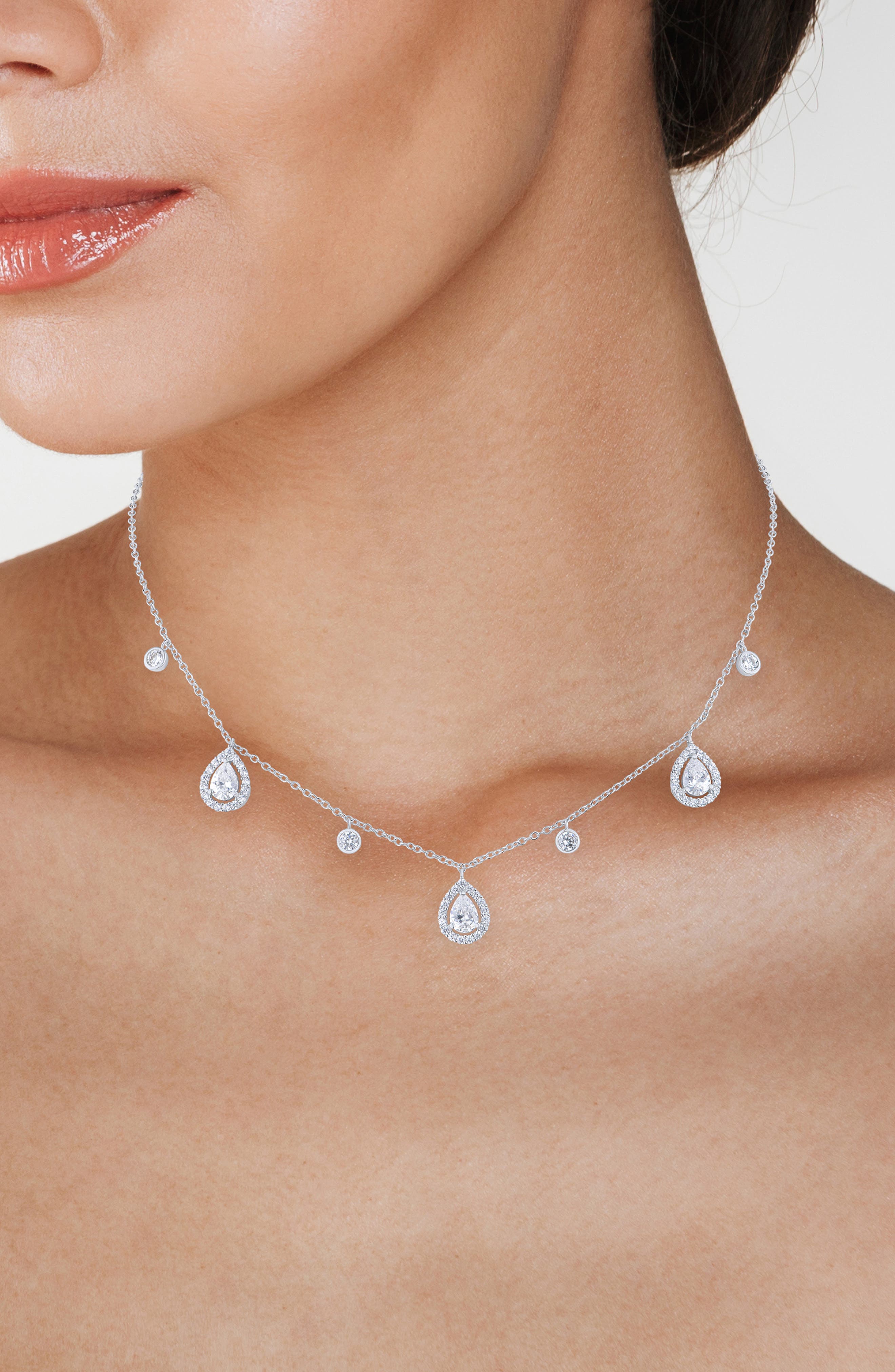 CZ by Kenneth Jay Lane Pavé Triple Teardrop Necklace