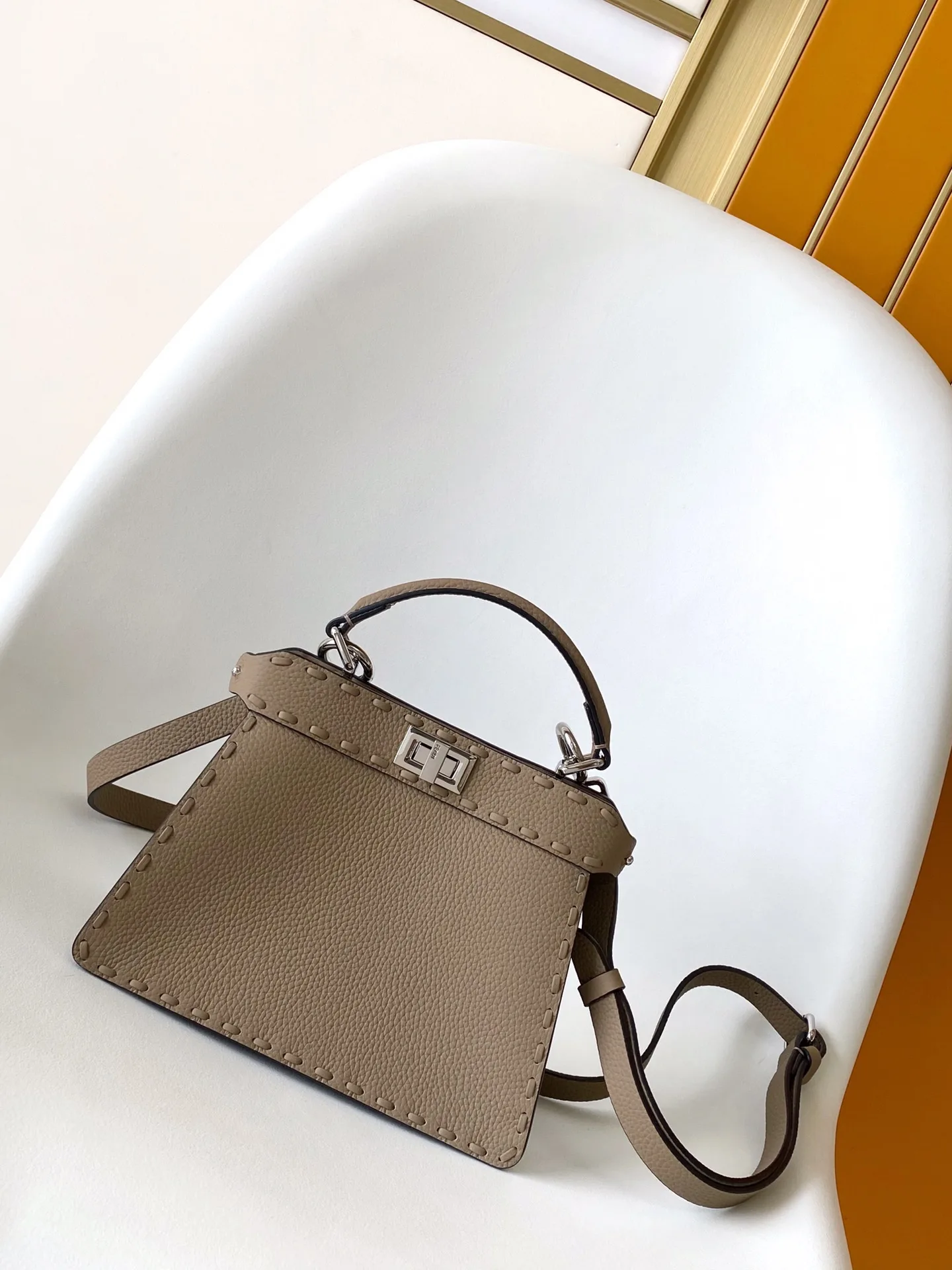 Fendi Peekaboo Grey Calfskin Top Handle Bag product photo from LabelPicks