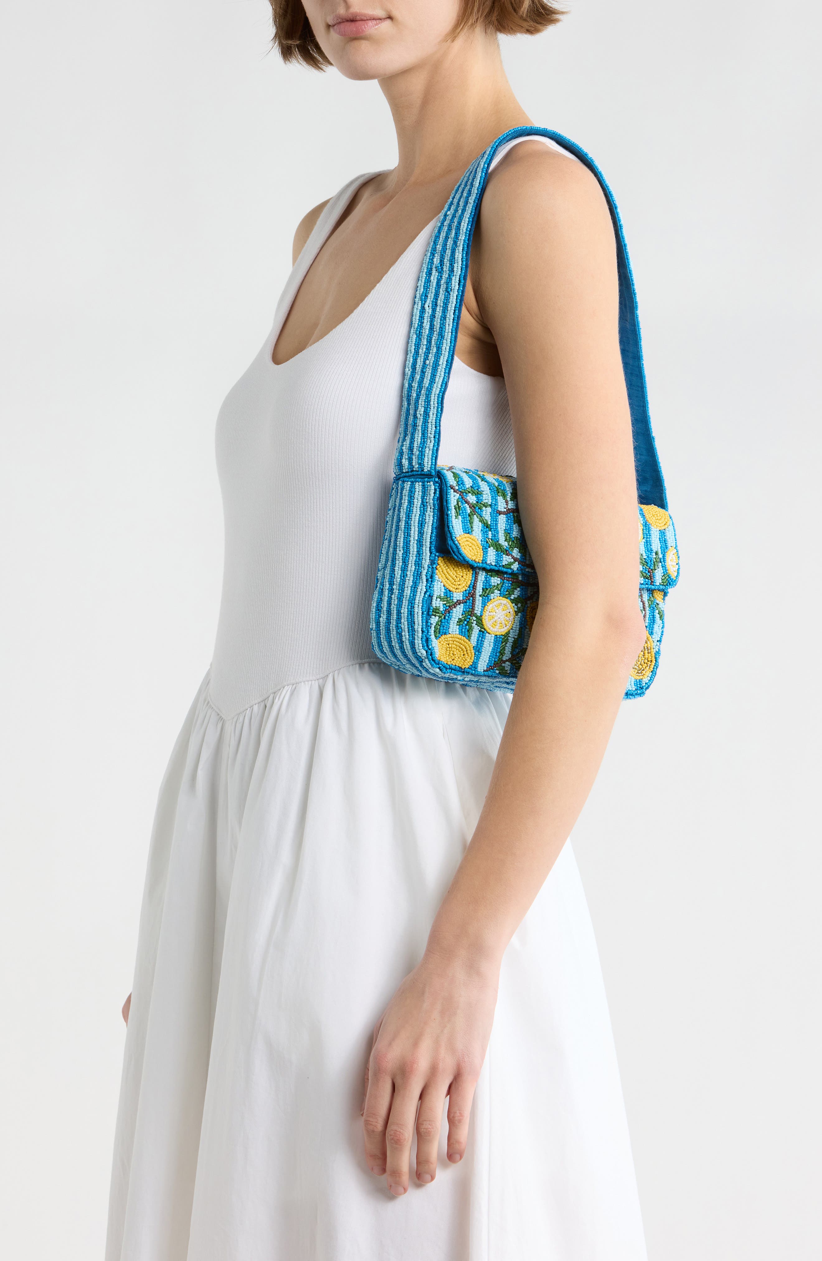 Collection XIIX Beaded Striped Lemon Shoulder Bag