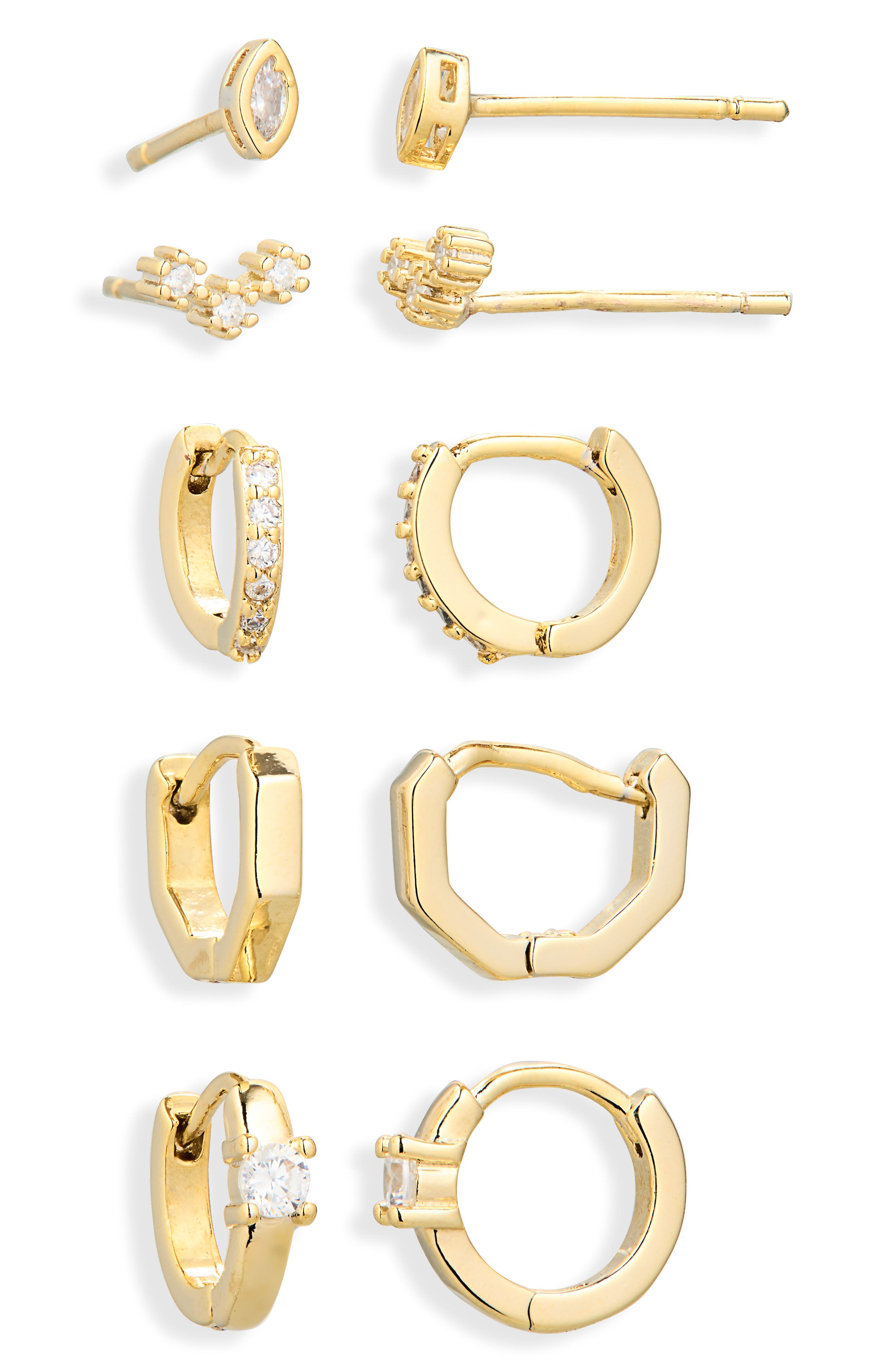 Leith Set of 5 Cubic Zirconia Stud & Huggie Hoop Earrings