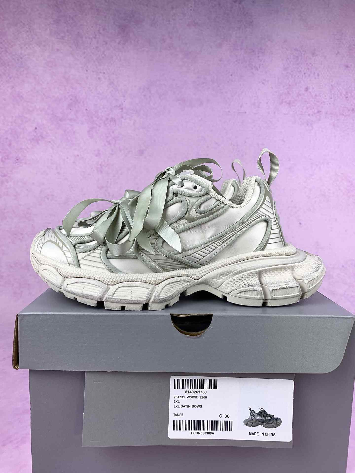 3XL Satin Bow Sneaker in Taupe