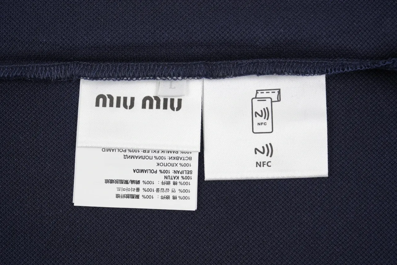 Miu Miu Navy Logo Embroidered Long Sleeve Polo Shirt product photo from LabelPicks