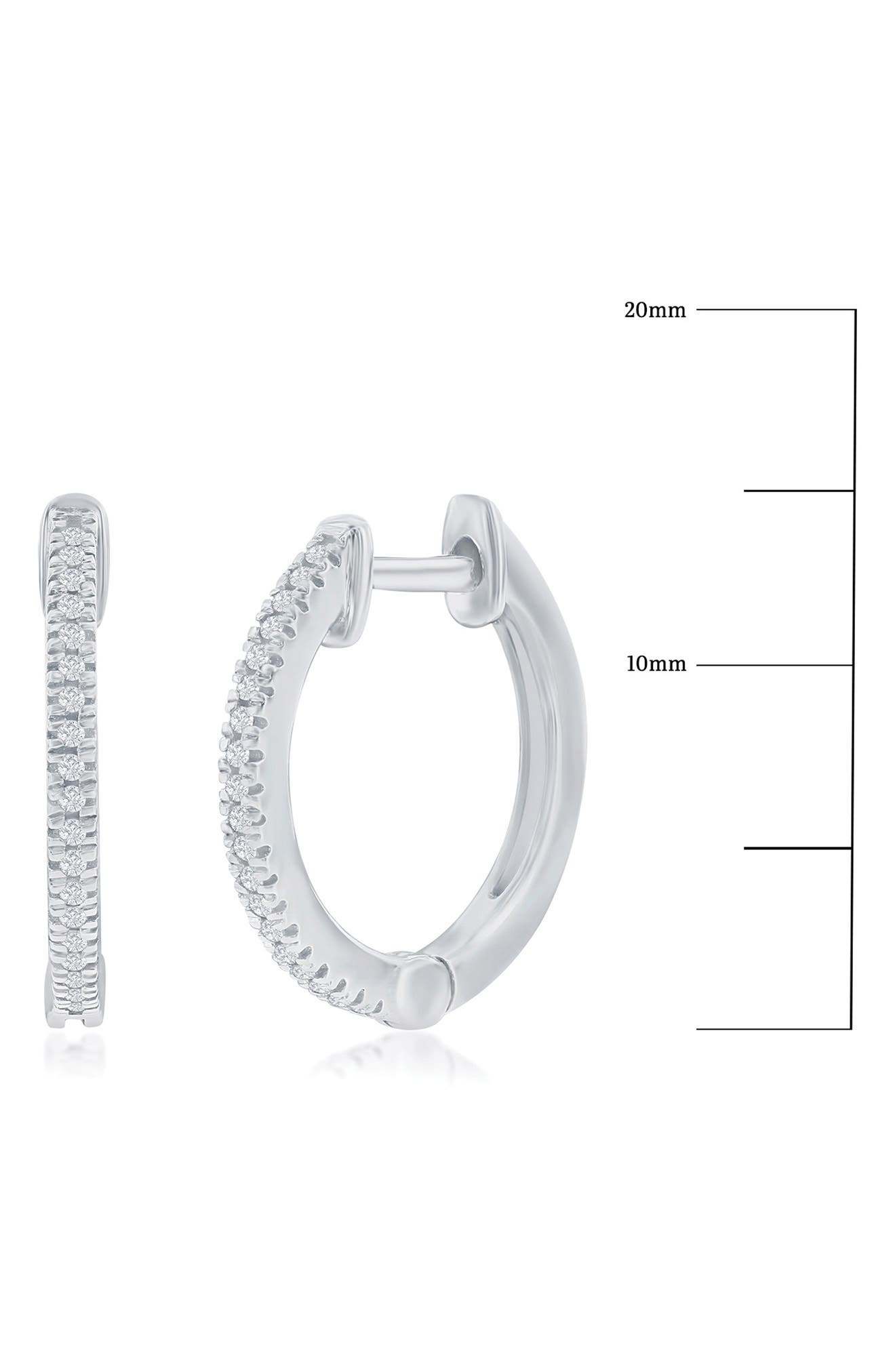 SIMONA Sterling Silver Pavé Diamond Huggie Hoop Earrings - 0.07ct.