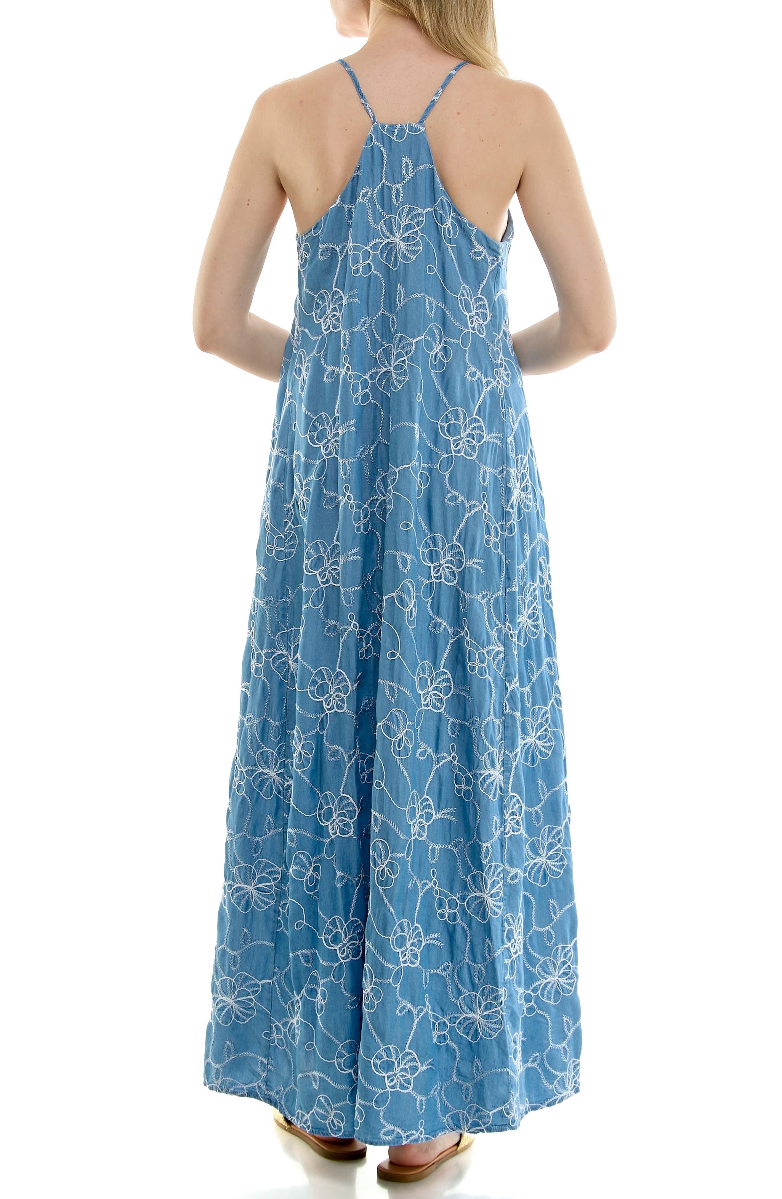 Nicole Miller Floral Embroidered Maxi Slipdress