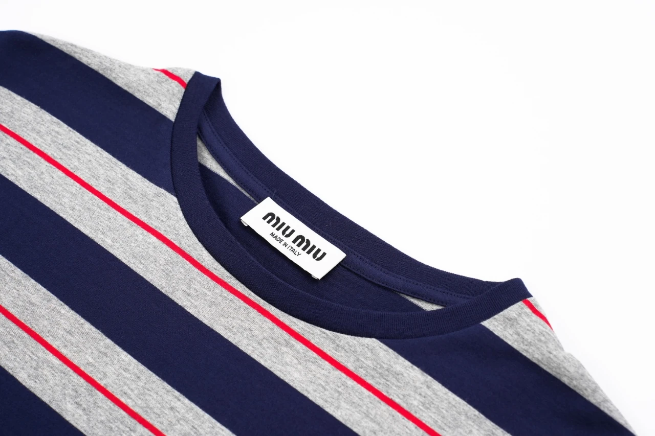 Miu Miu Navy Pink Stripe Pocket Long Sleeve T-Shirt product photo from LabelPicks