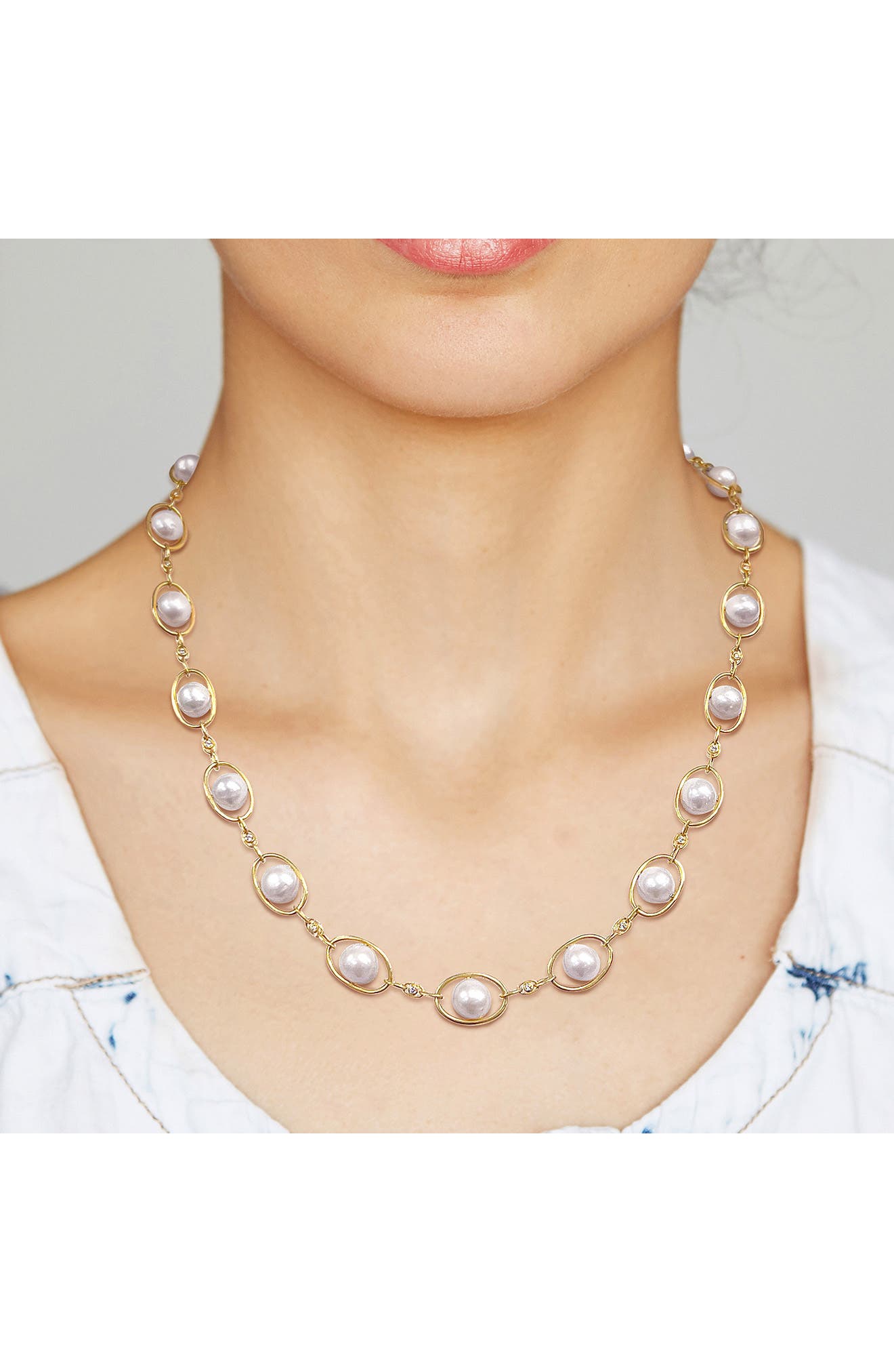 DELMAR 8–8.5mm Cultured Freshwater Pearl & CZ Oval Chain Necklace