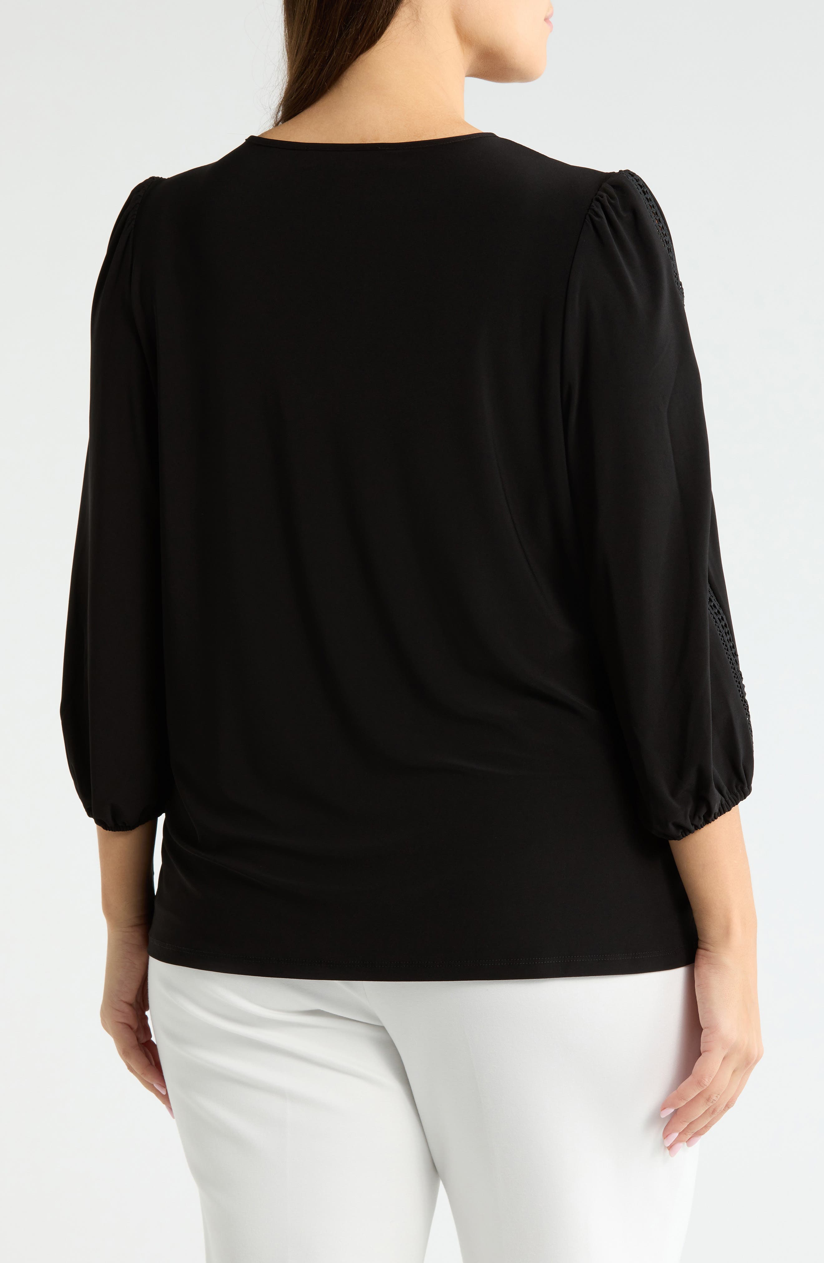KASPER Lace Inset Sleeve Top