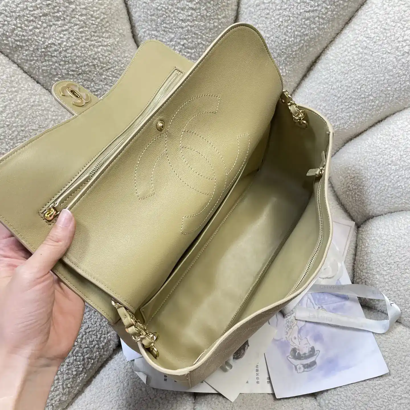 Chanel Beige Classic Flap Grained Leather Shoulder Bag product photo from LabelPicks