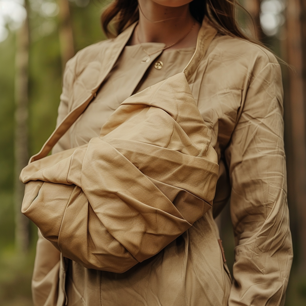 Textured Ruched Leather Beige Shoulder Bag
