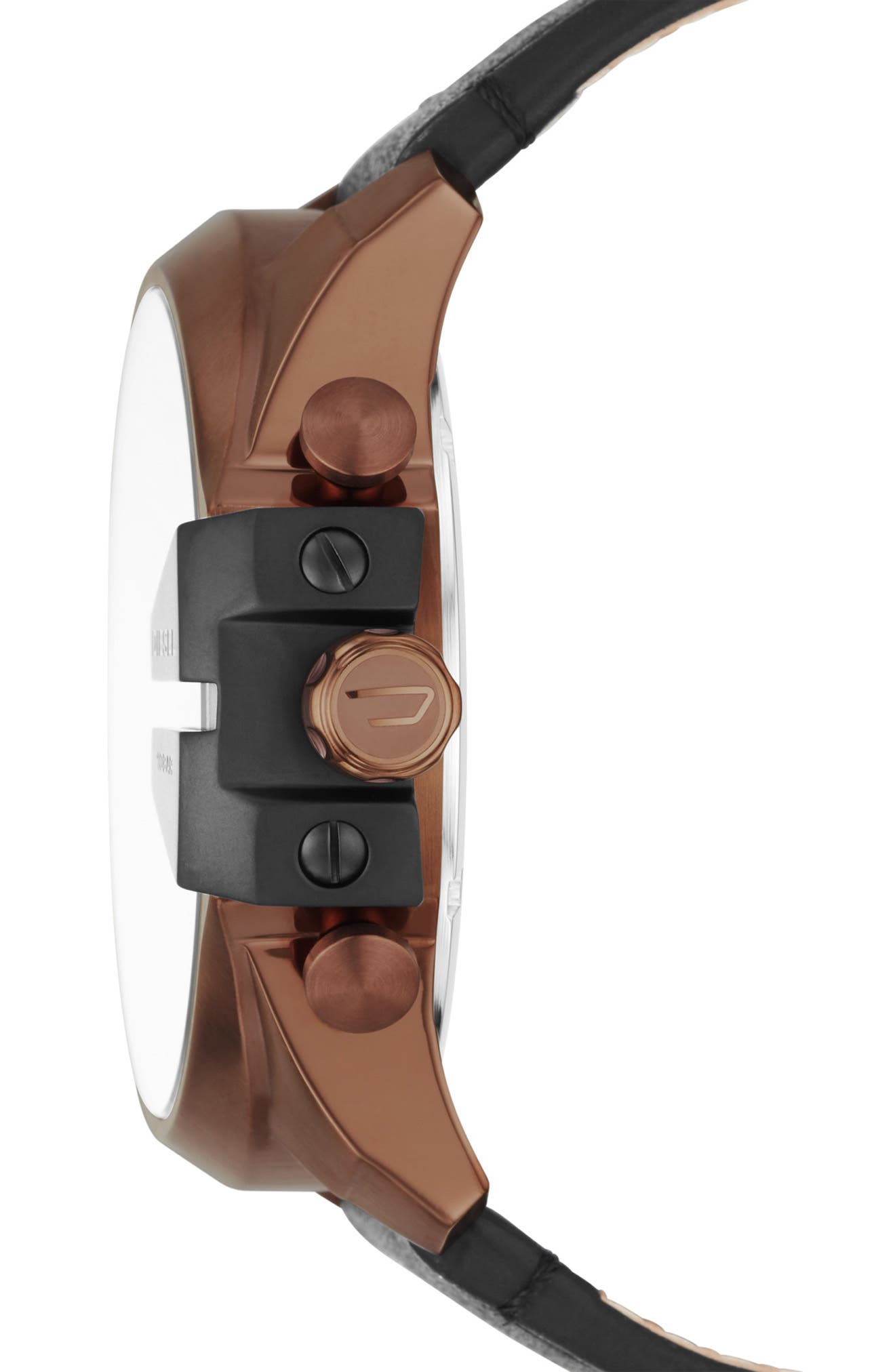 DIESEL® DIESEL Men's Mega Chief Chronograph Copper-Tone and Black Leather Strap Watch, 51mm