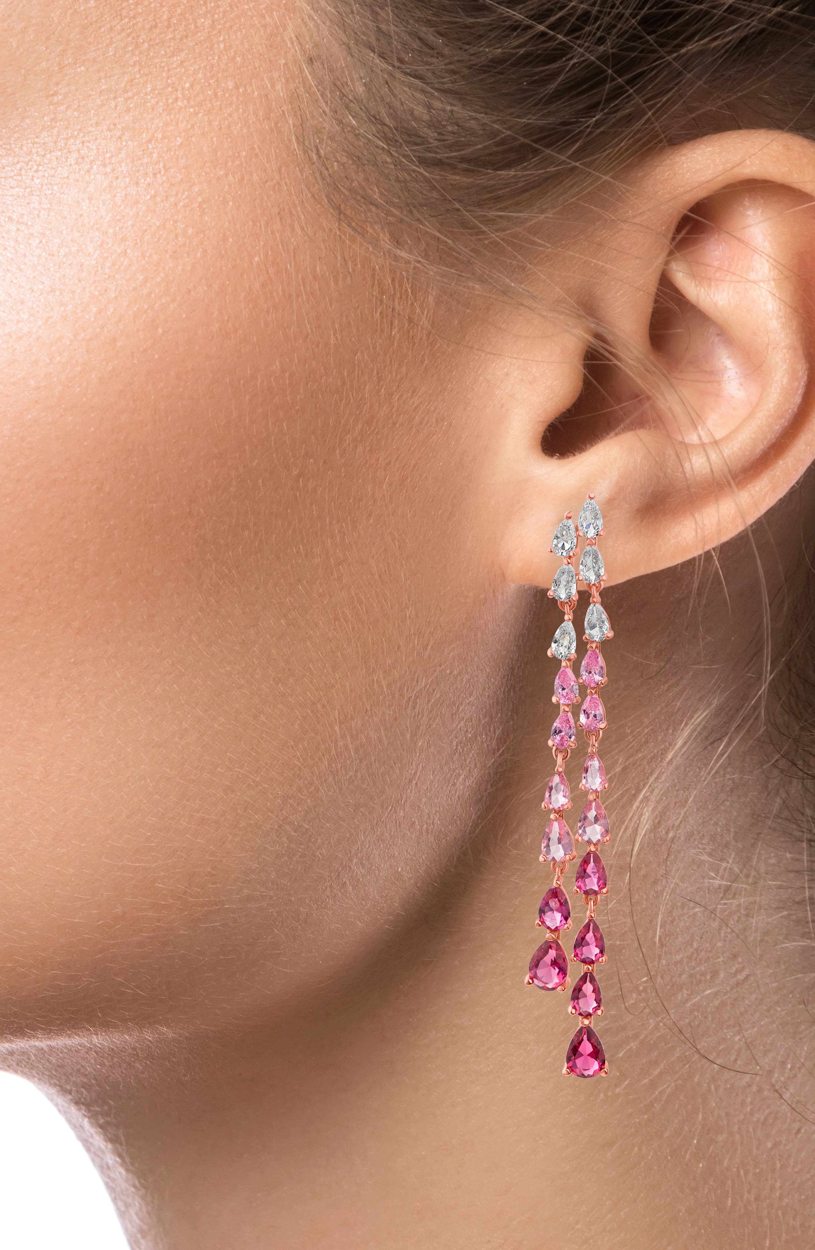 CZ by Kenneth Jay Lane Pear Cut Cubic Zirconia Double Linear Drop Earrings