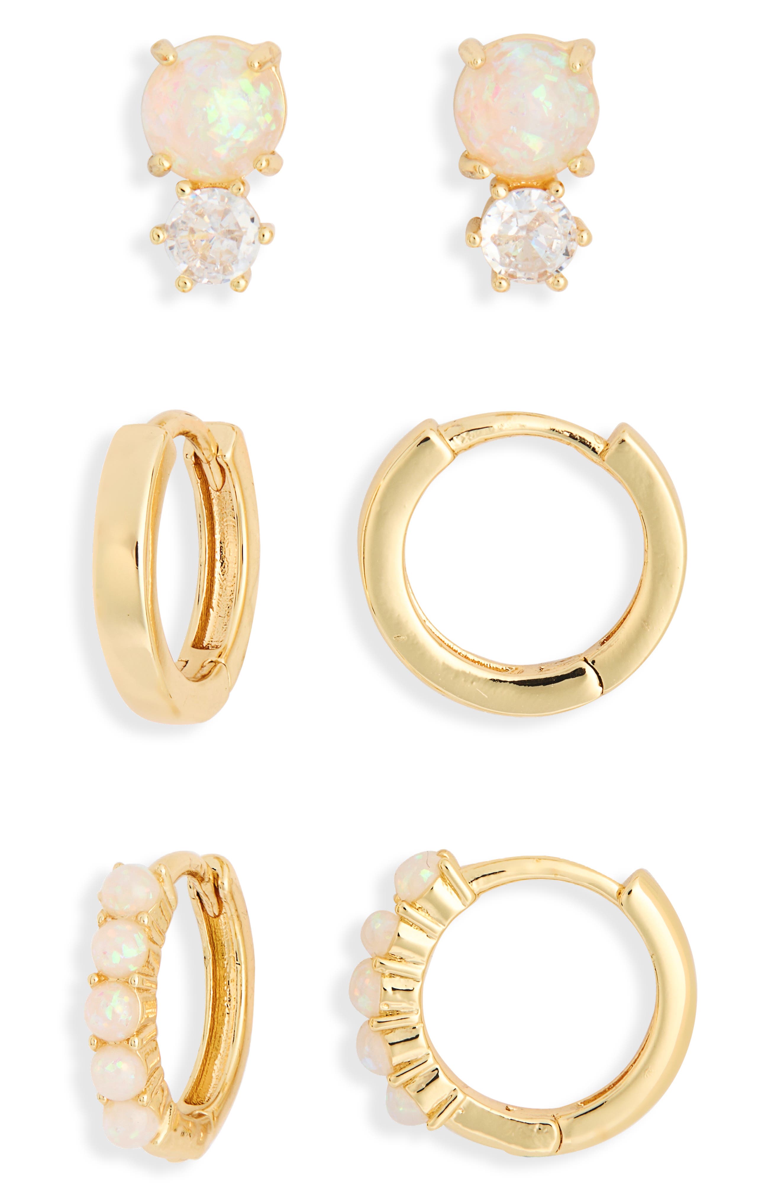Leith 3-Pack Faux Opal & CZ Earrings