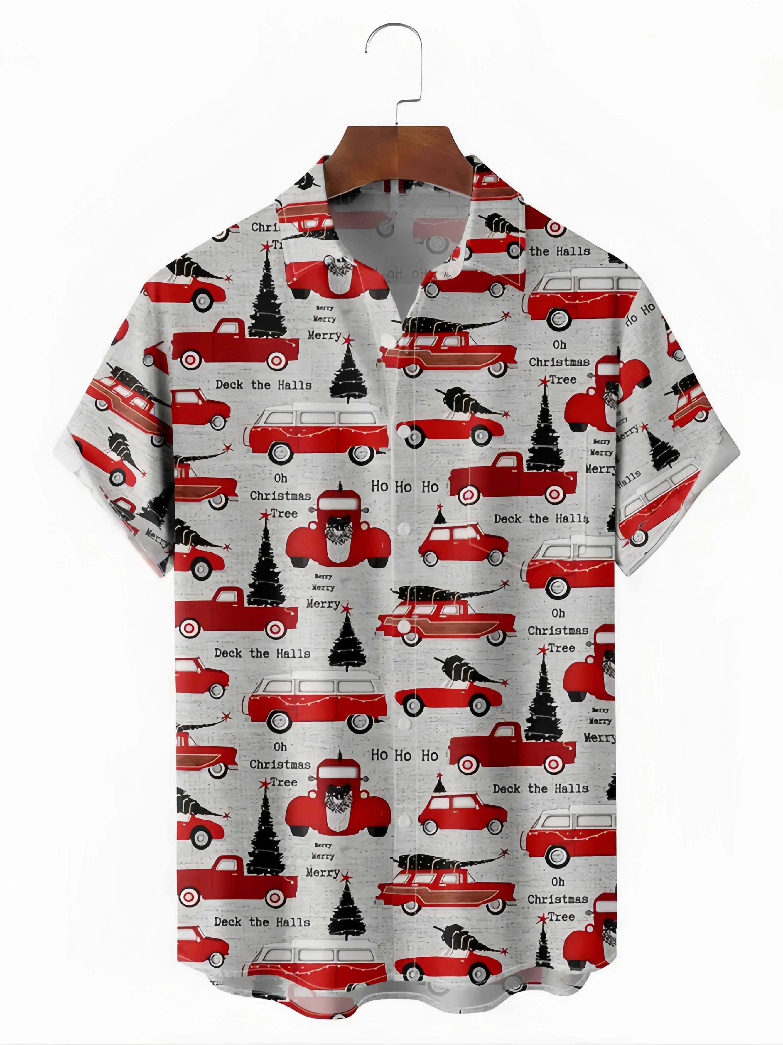 Christmas Car Chest Pocket Short Sleeve Casual Shirt