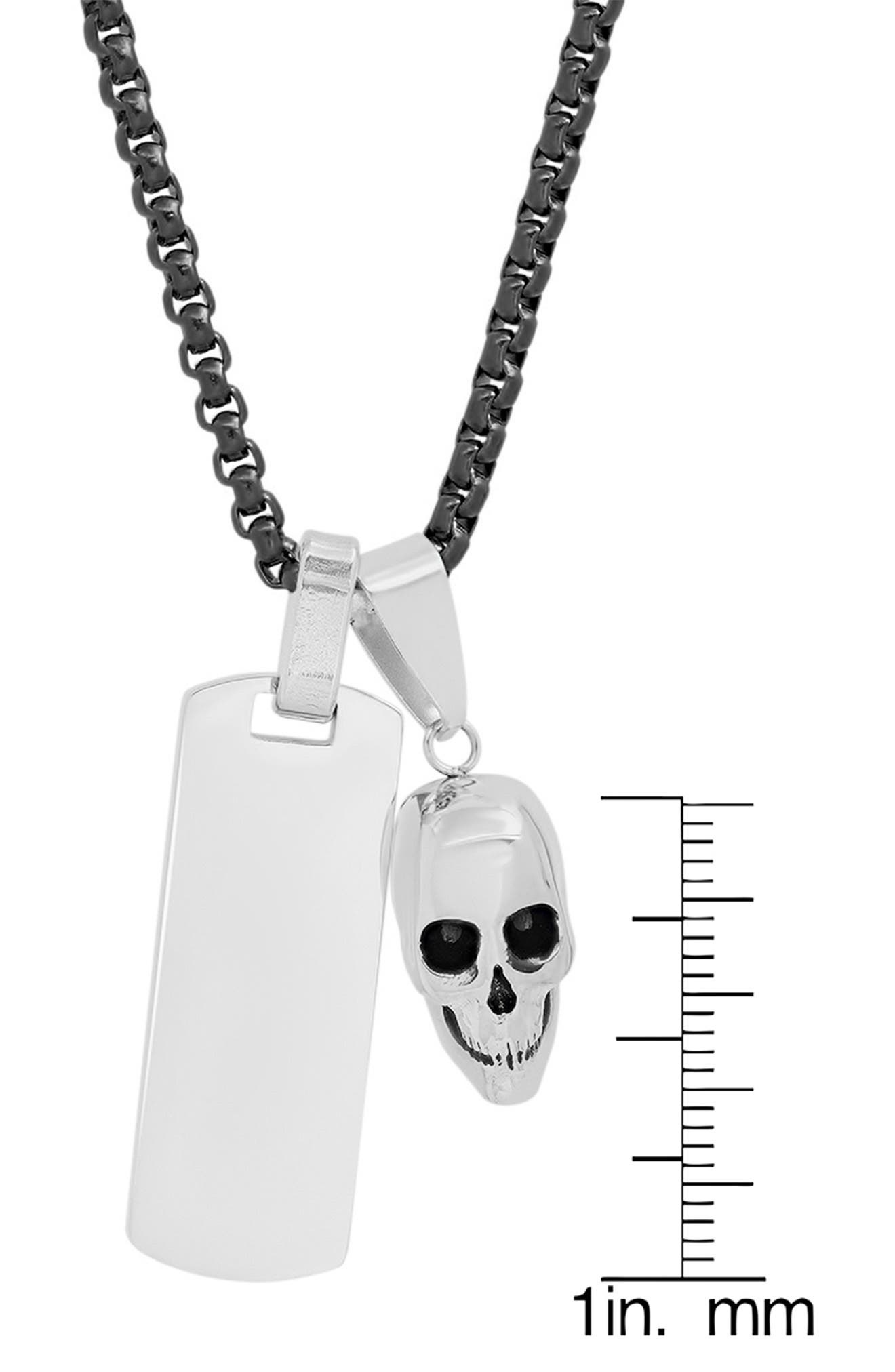 HMY JEWELRY Two-Tone Stainless Steel Skull & Dog Tag Pendant Necklace