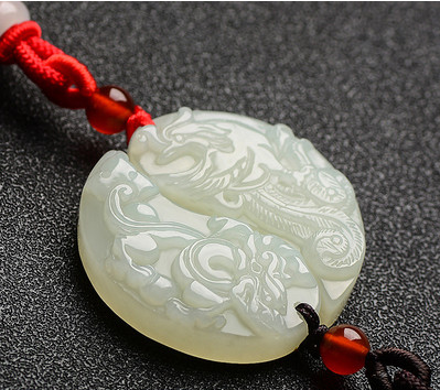 Couple jade pendant a pair of hetian white jade dragon and phoenix match men and women's love necklace