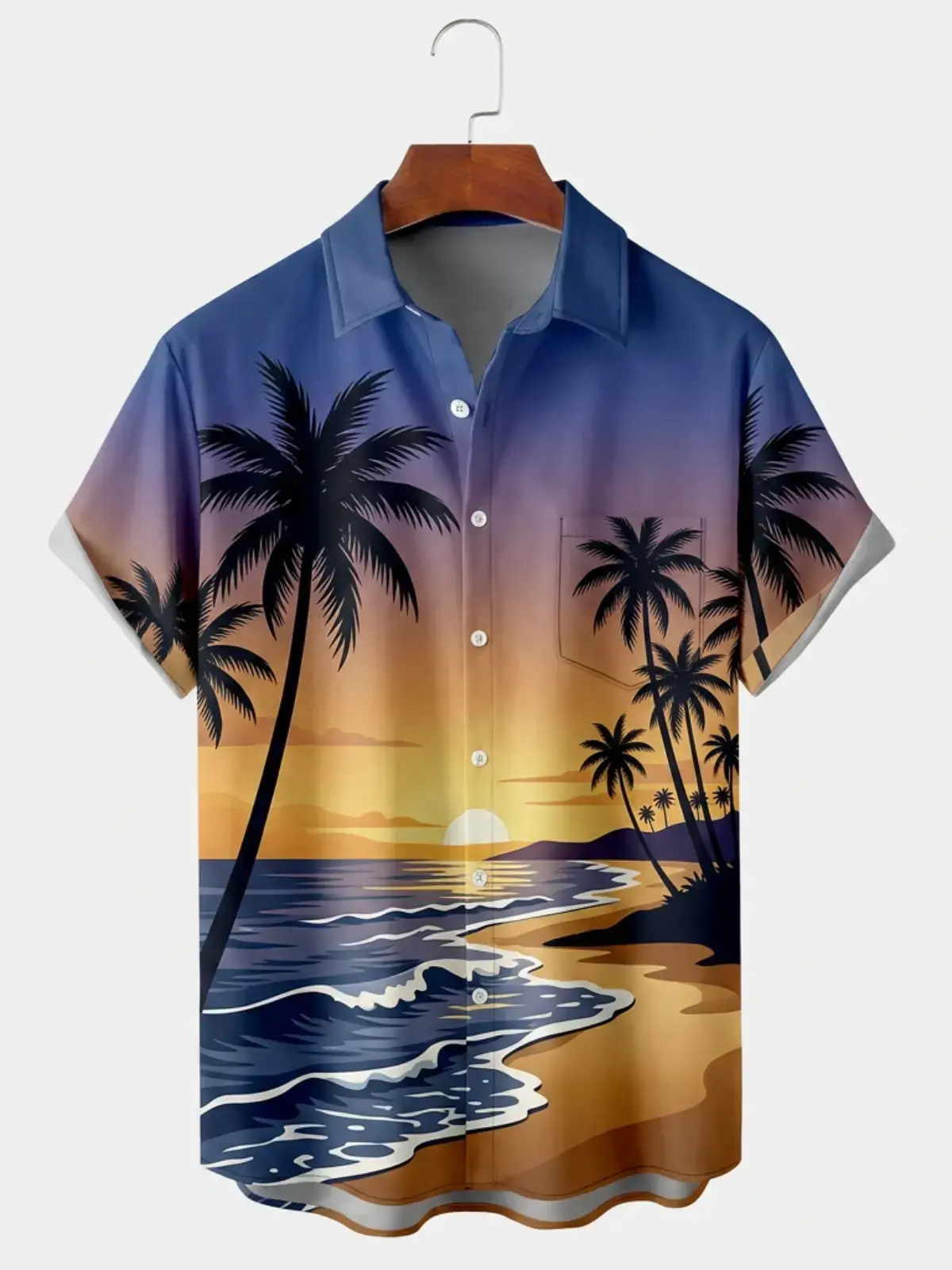 Men's printed shirts Sunset Palm Tree Beach Hawaiian Shirt