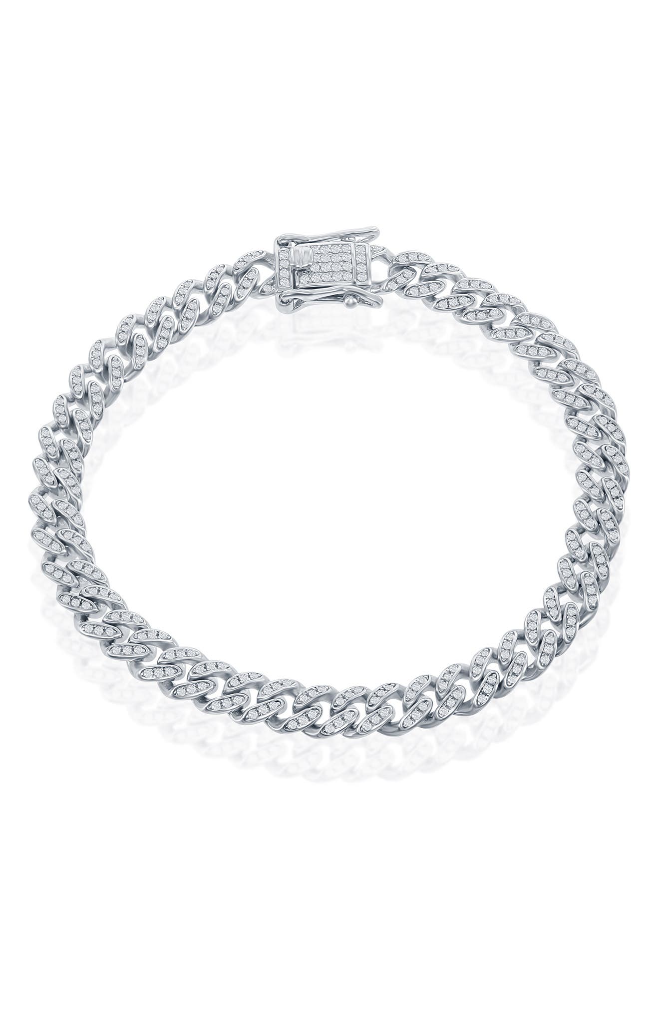 SIMONA Sterling Silver Pave CZ Cuban Chain Tennis Bracelet