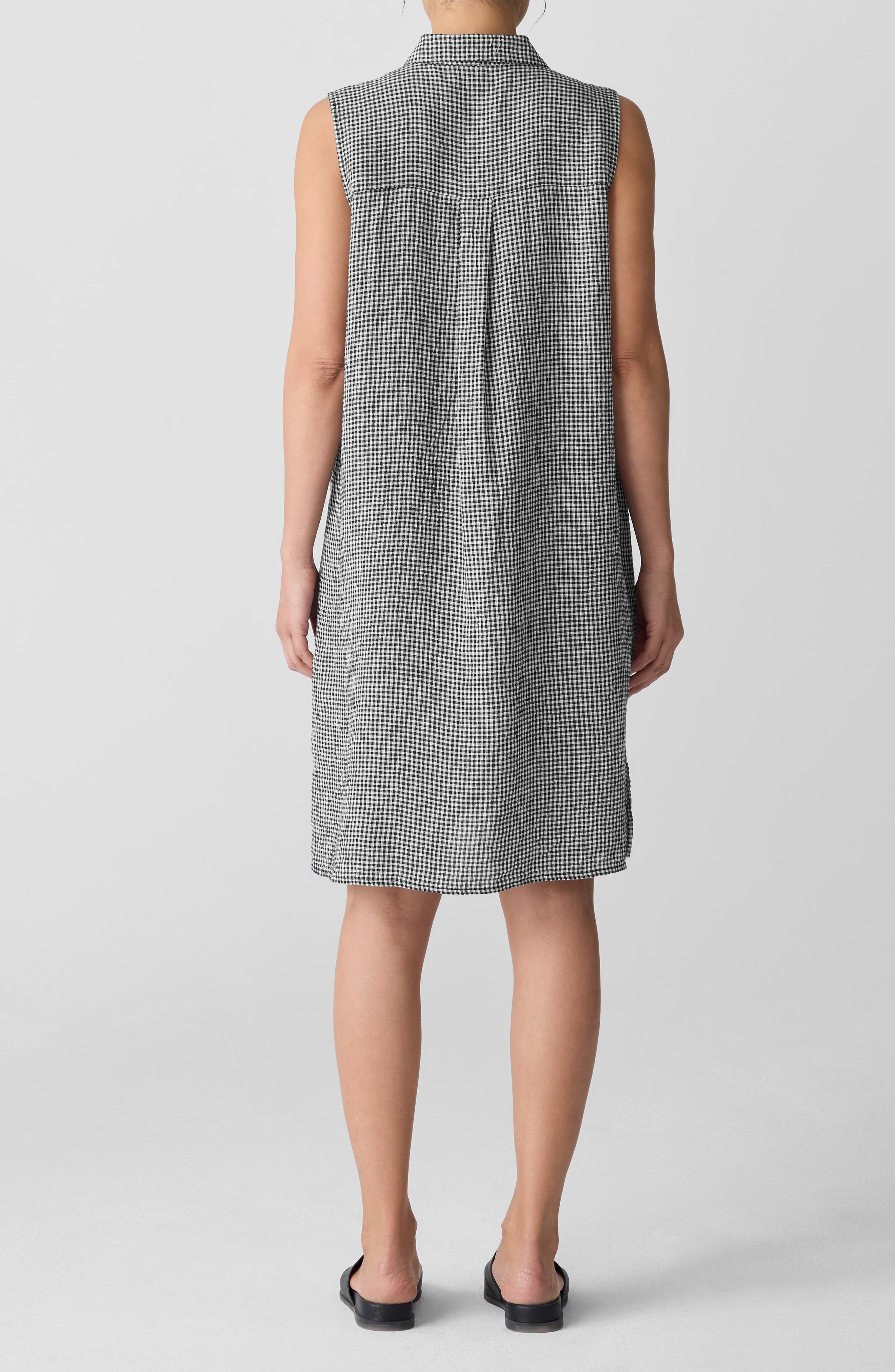 Eileen Fisher Gingham Sleeveless Organic Linen Shift Dress