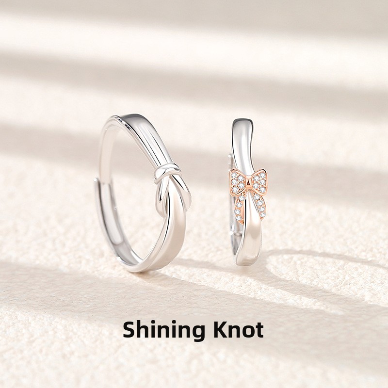 Original design, matching couple rings with a bowknot, made of pure silver, featuring a minimalist and sophisticated design, suitable for both men and women, a knot ring, perfect as a 520 gift
