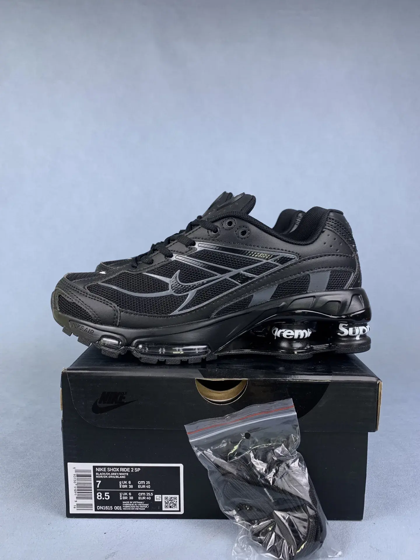 Supreme x Nike Shox Ride 2 SP “Black” - Black/Dark Ash/White product photo from LabelPicks