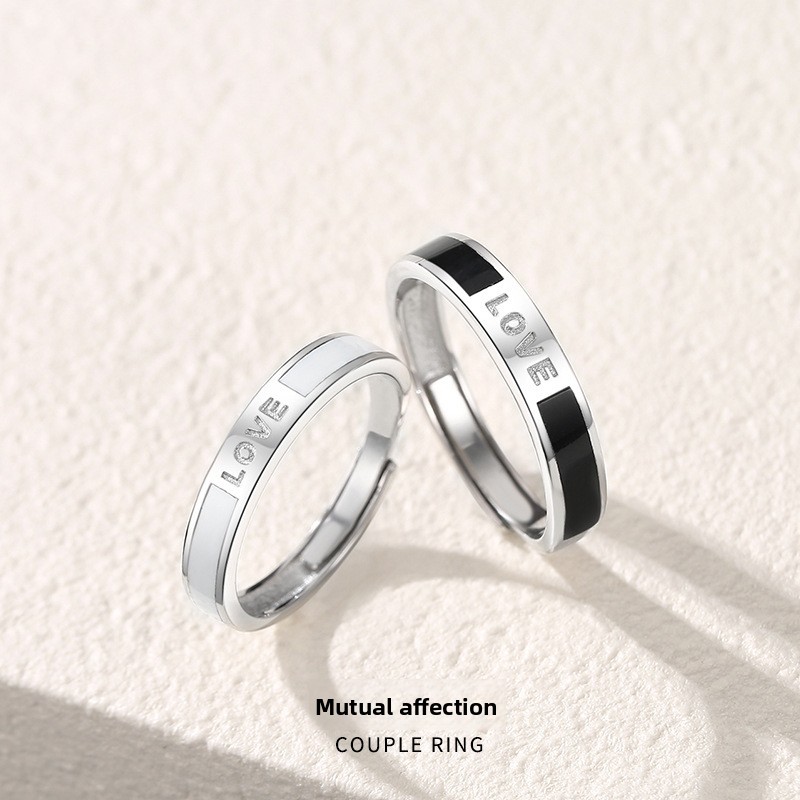Original LOVE letter couple rings, 925 sterling silver, unique design, minimalist and versatile, with an Instagram-inspired resin finish