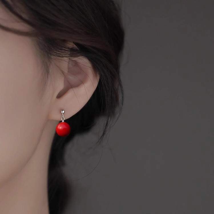 s999 pure silver tassel small bulb earrings, new Chinese style, fashionable and minimalist, round bead geometric earrings, jewelry