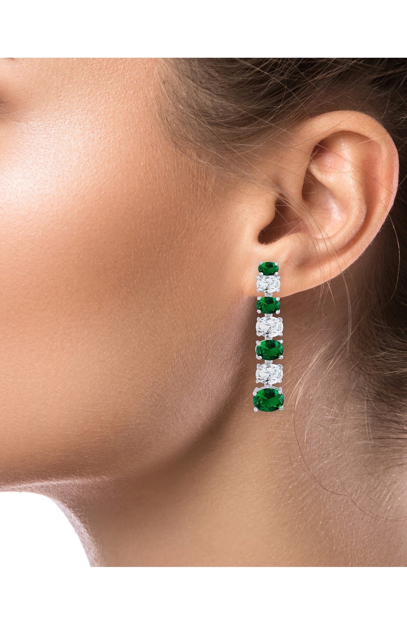 CZ by Kenneth Jay Lane Oval Cubic Zirconia Linear Drop Earrings