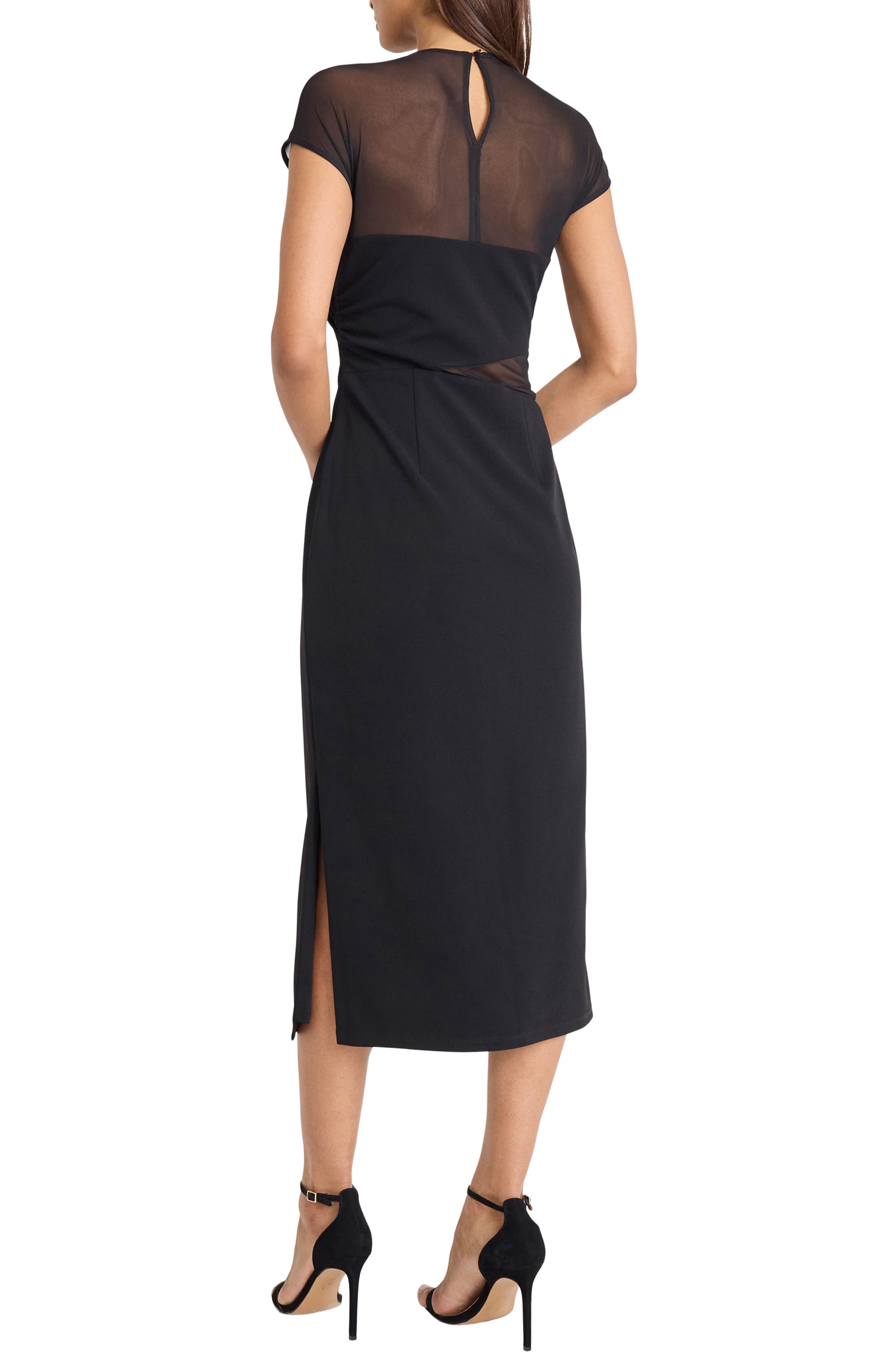 Donna Morgan Scuba Crepe Mesh Detail Dress