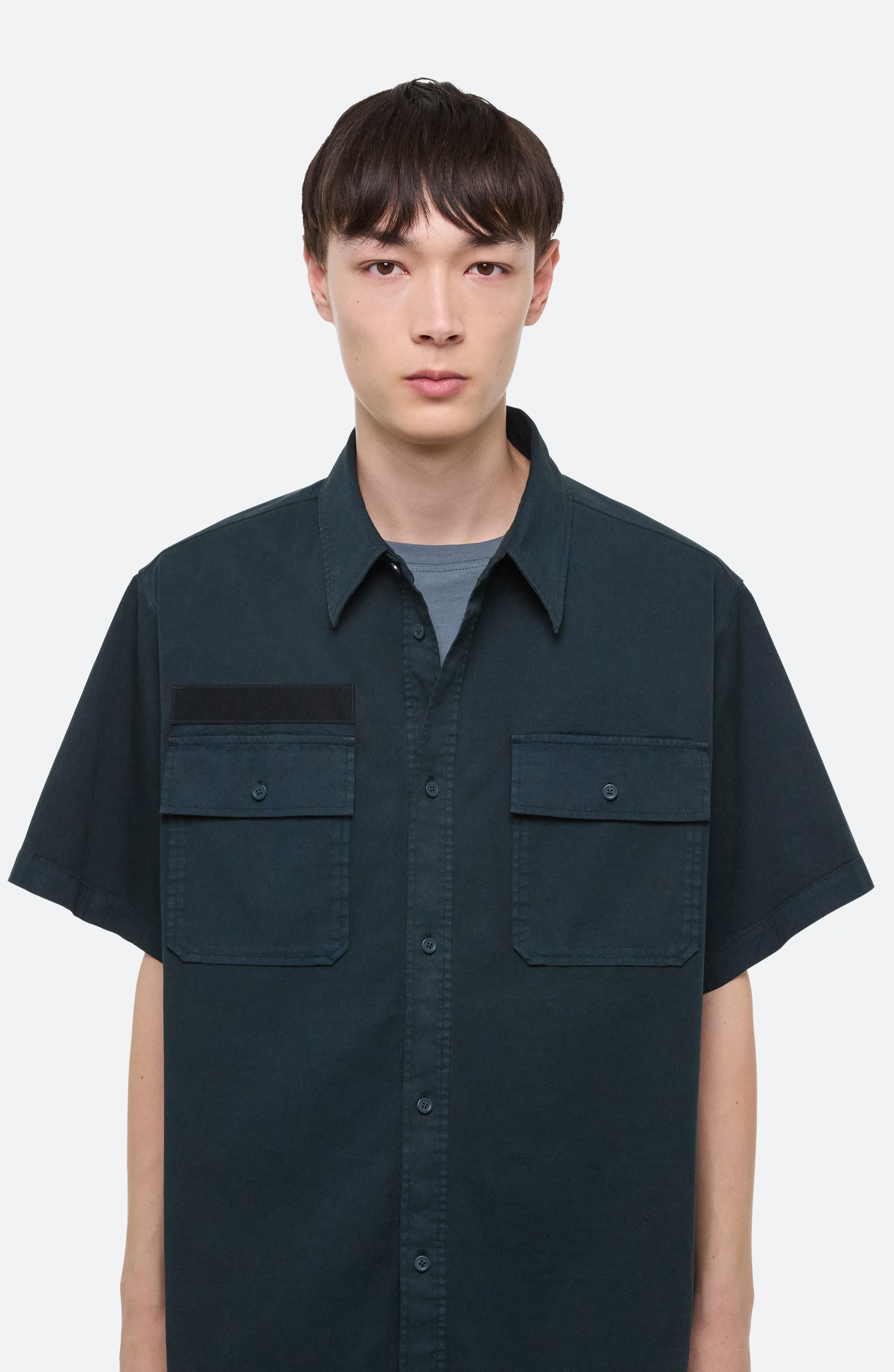 Helmut Lang GD Uniform Short Sleeve Stretch Twill Button Up Shirt