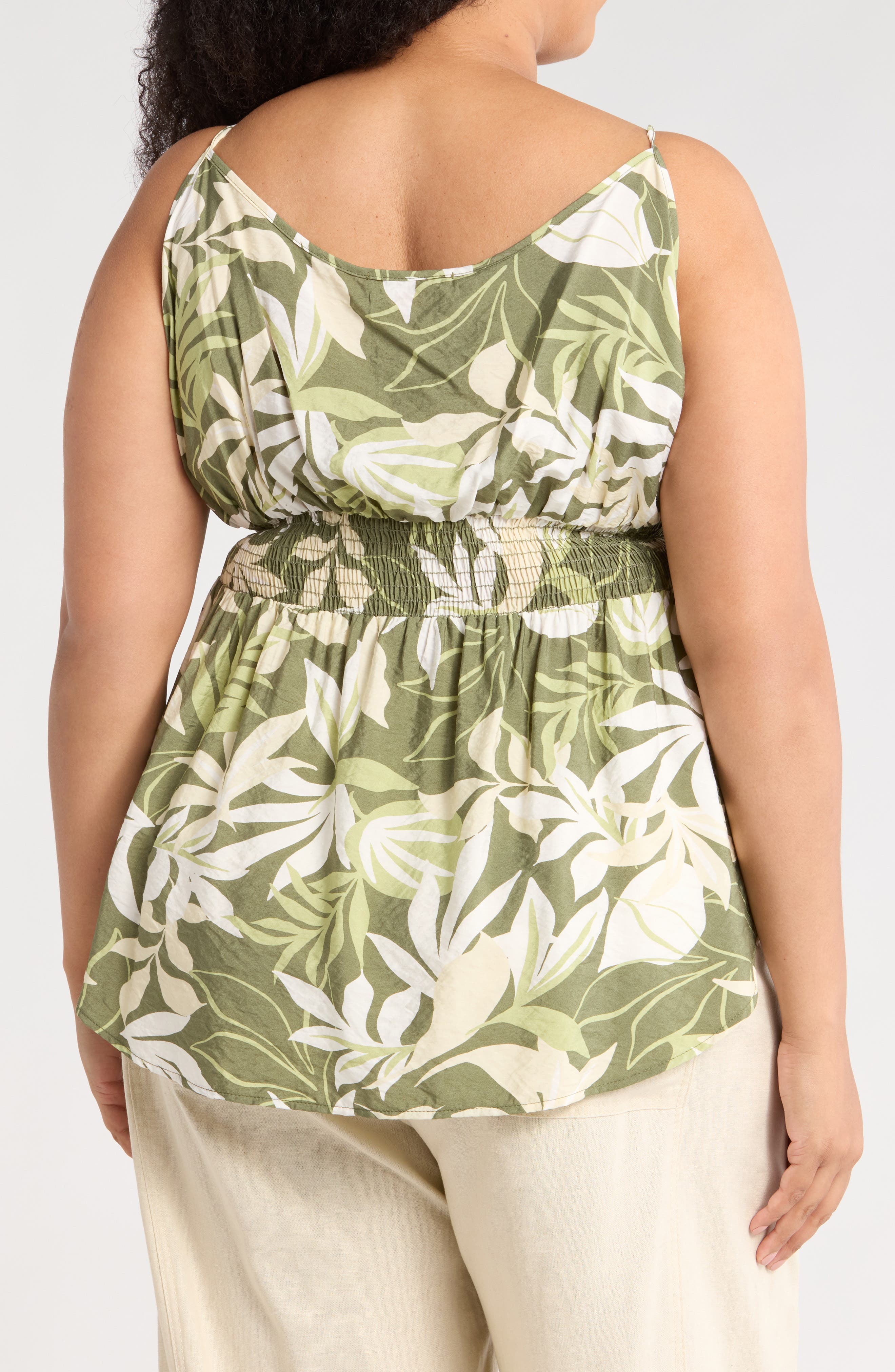 Renee C Tropical Print Smocked Peplum Camisole