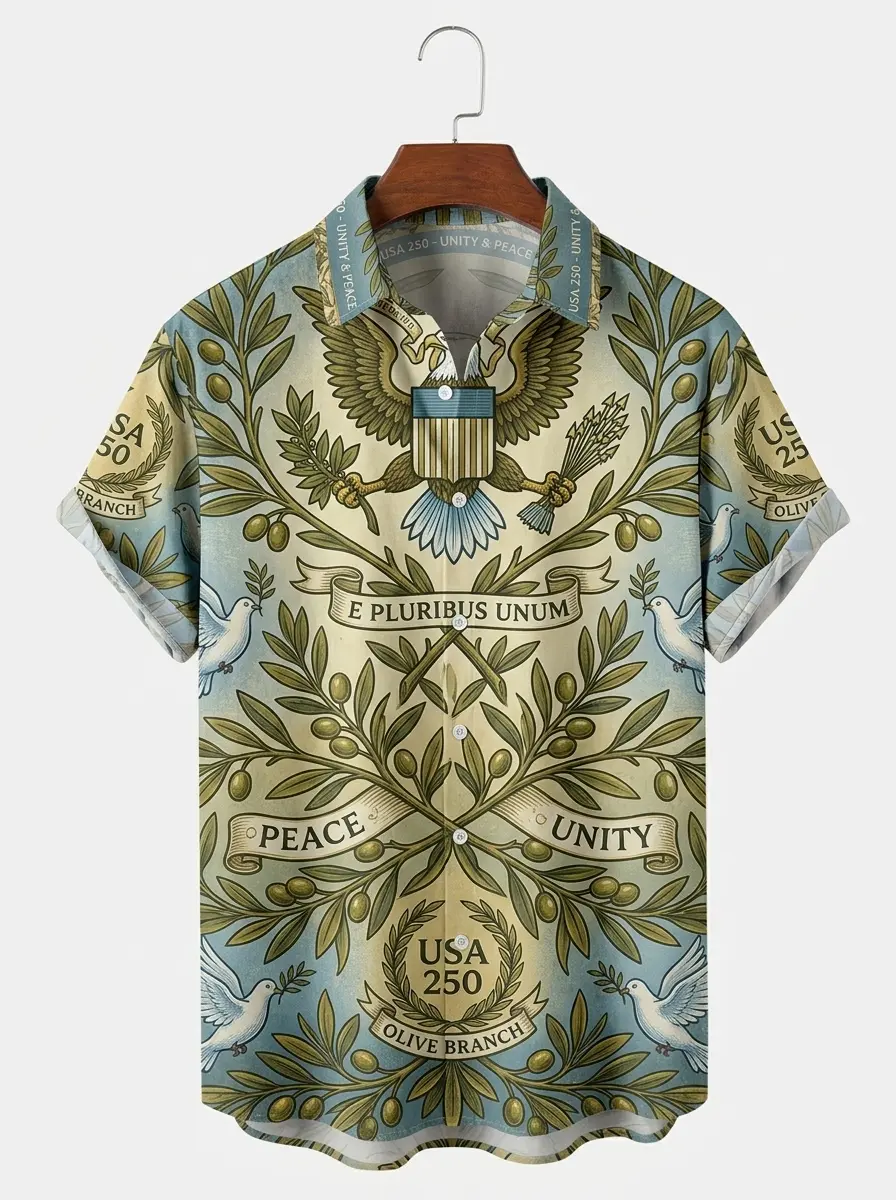 Men's printed shirts, Peace & Unity Olive Branch American Eagle Hawaiian Shirt