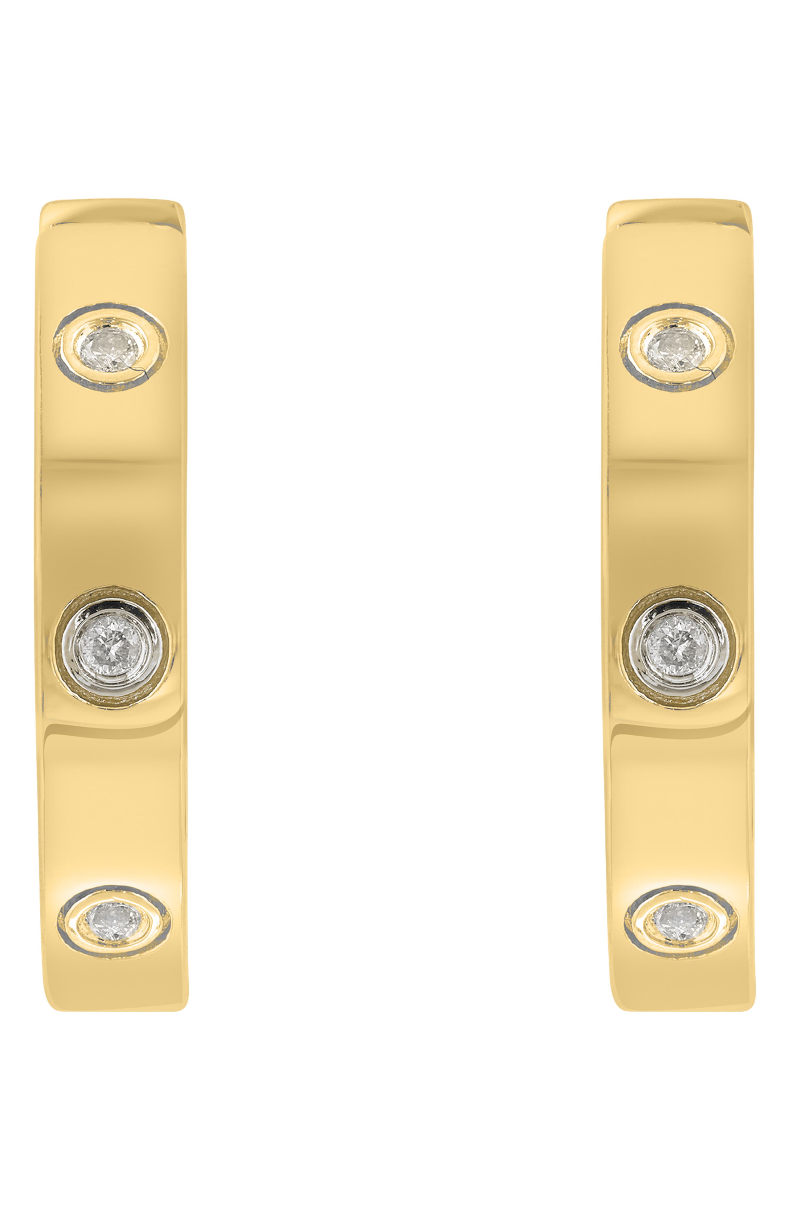 EFFY 14K Gold Plated Sterling Silver Diamond Huggie Hoop Earrings