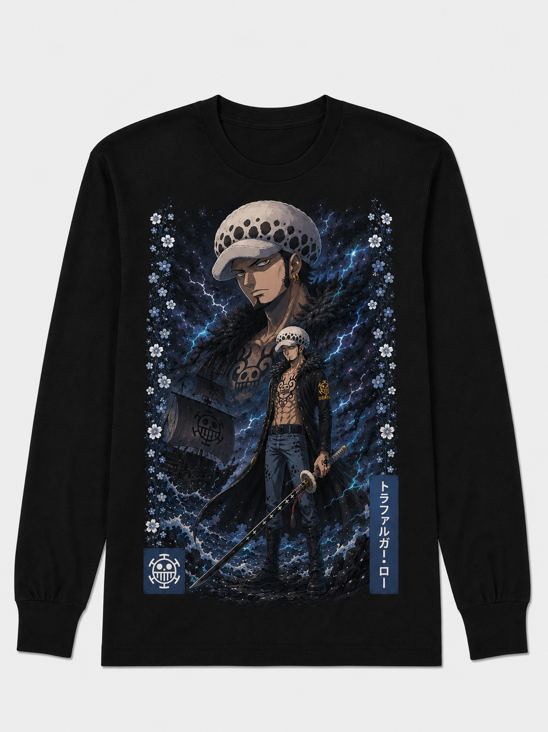 Remera Trafalgar Law One Piece Manga Corta Negra
