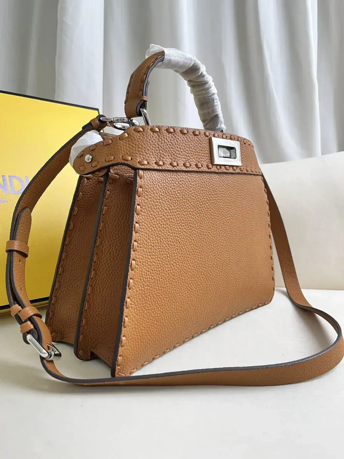 Fendi Brown Peekaboo Grained Leather Top Handle Bag product photo from LabelPicks