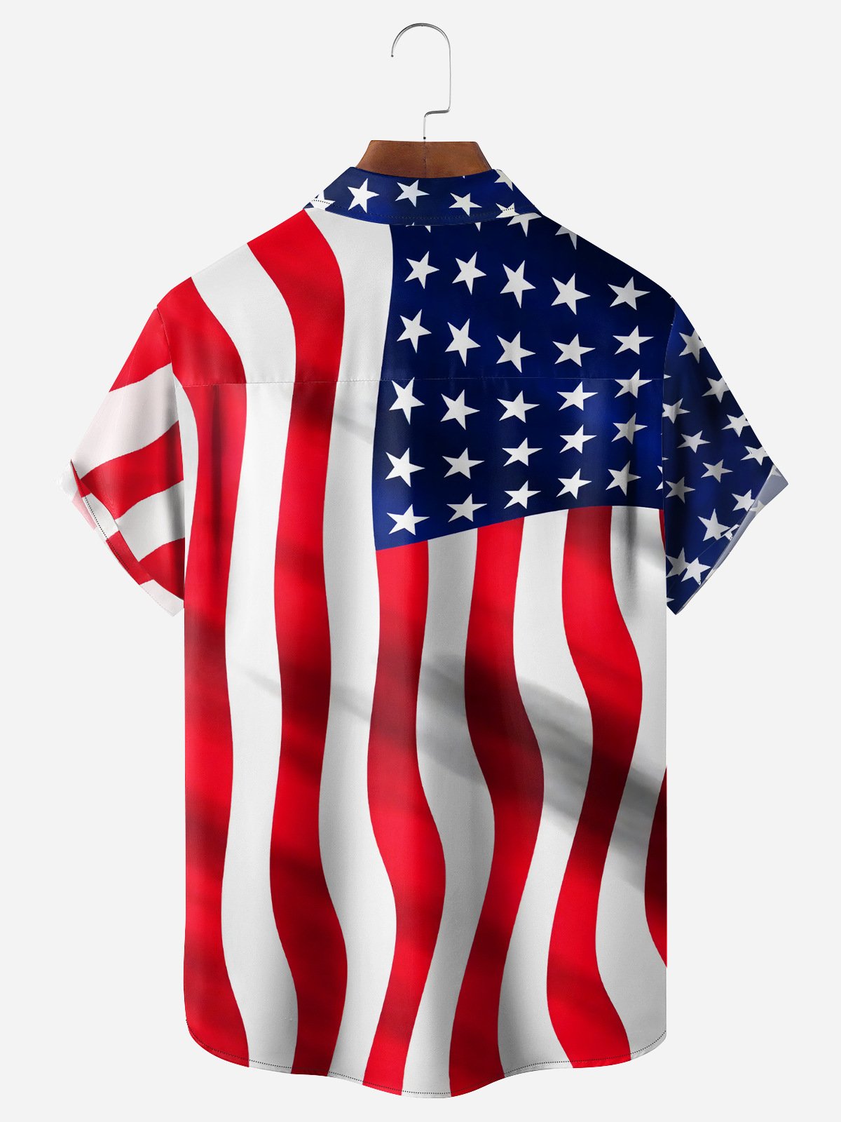 American Flag Fun Rooster Breast Pocket Short Sleeve Casual Shirt