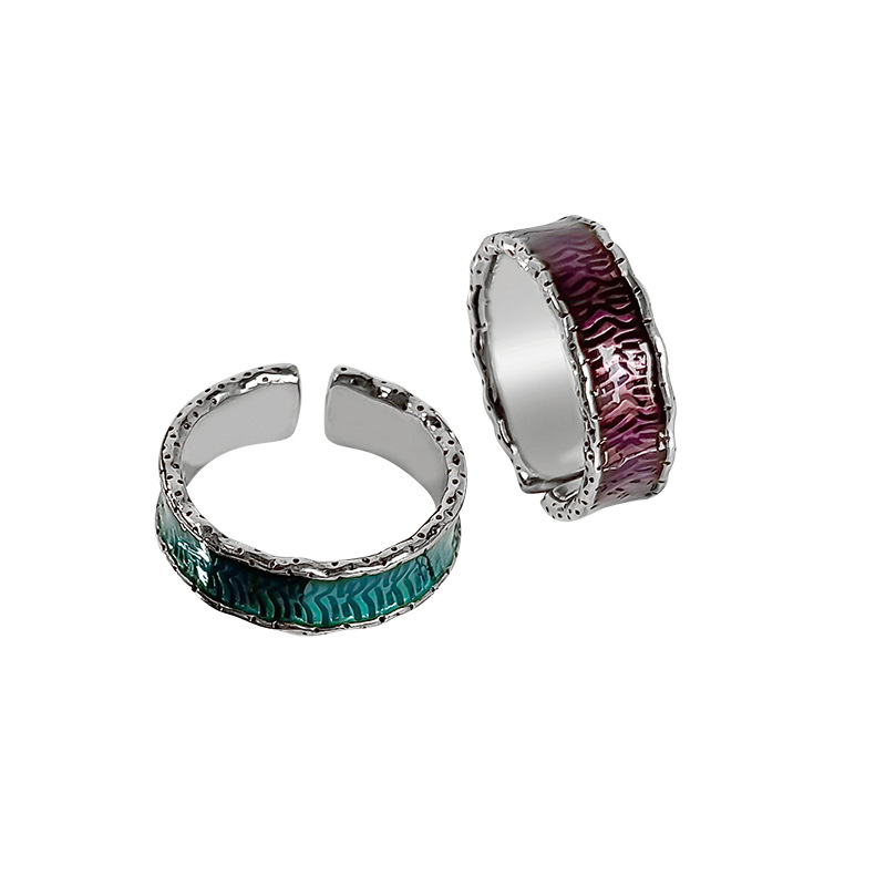Dark style, irregular wave pattern ring, wide version, unisex, niche design, trendy, hip-hop style, resin ring, sterling silver