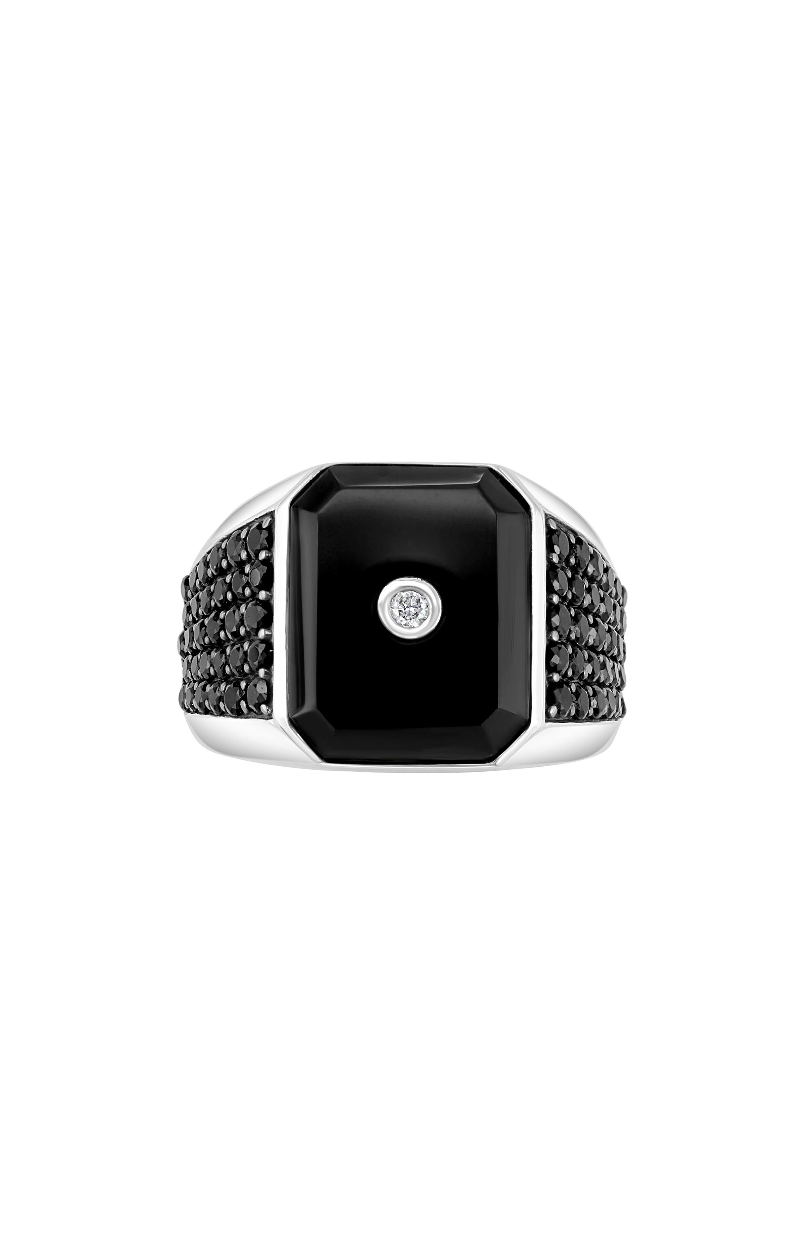 EFFY Sterling Silver Diamond & Black Spinel Ring - 0.04ct.