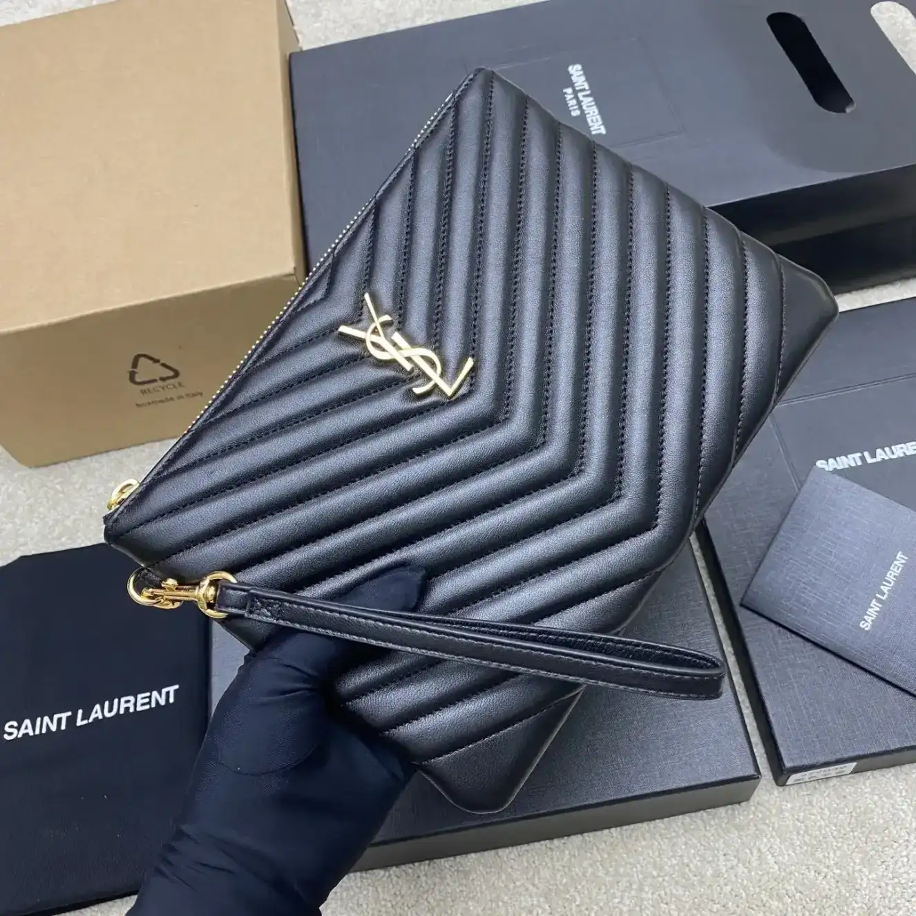 Saint Laurent Black Quilted Leather Clutch product photo from LabelPicks