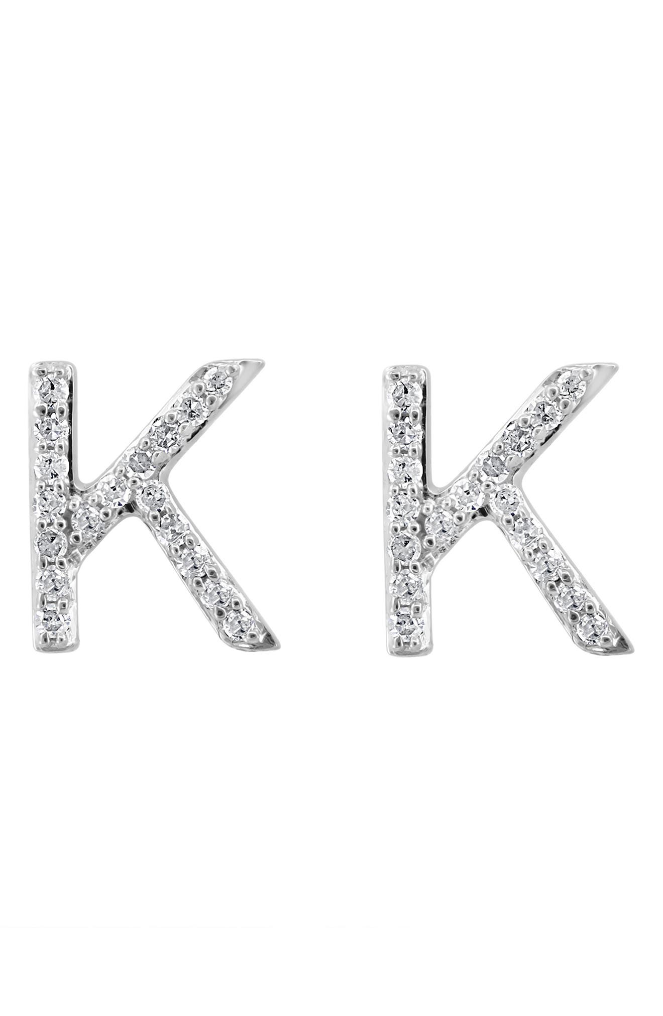 EFFY Sterling Silver Diamond 'K' Initial Stud Earrings