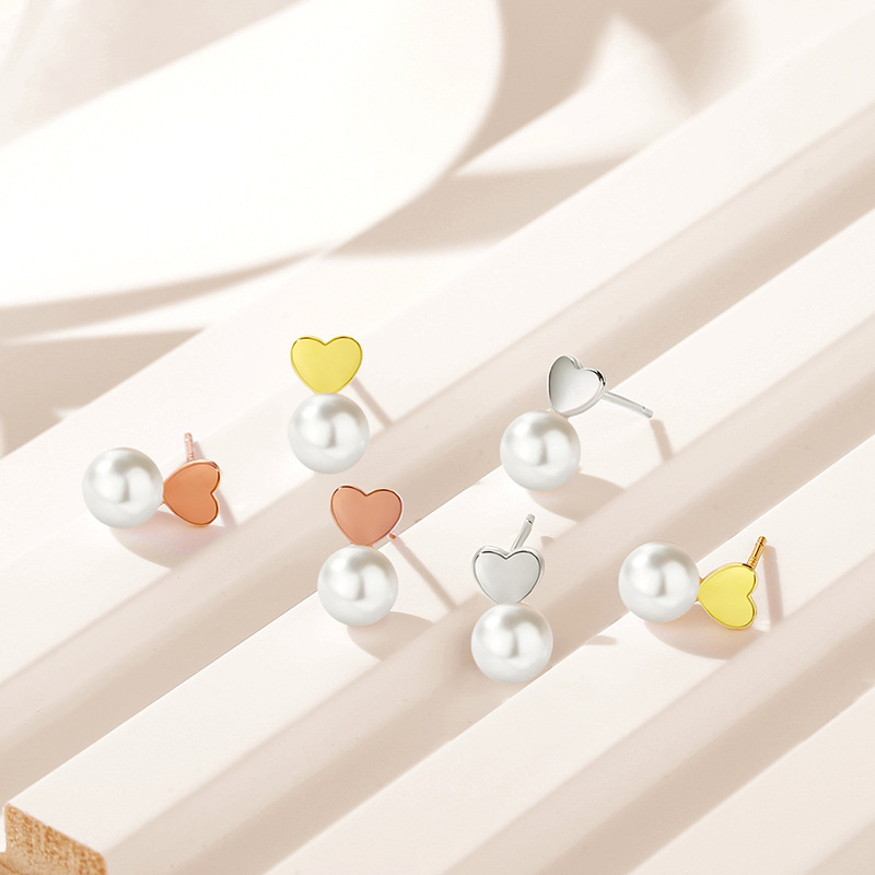 925 Sterling Silver Heart Pearl Stud Earrings| Minimalist Jewelry