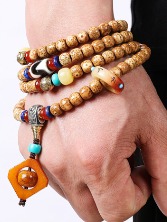 Xingyue Bodhi Ziwen Play Bracelet 108 Beeswax Dzi Beads Bracelet