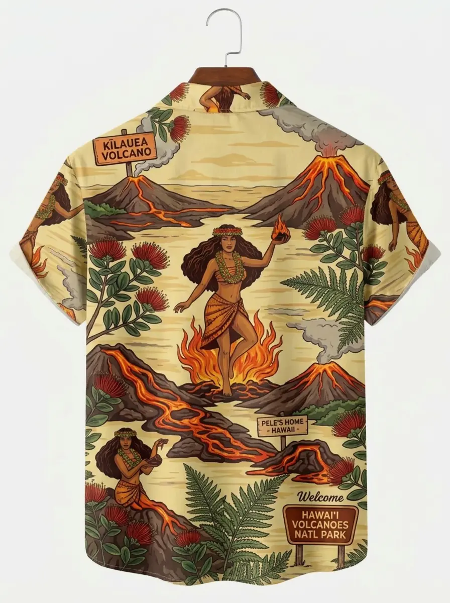 Men's printed shirts Hawaii Volcano Goddess Aloha Shirt