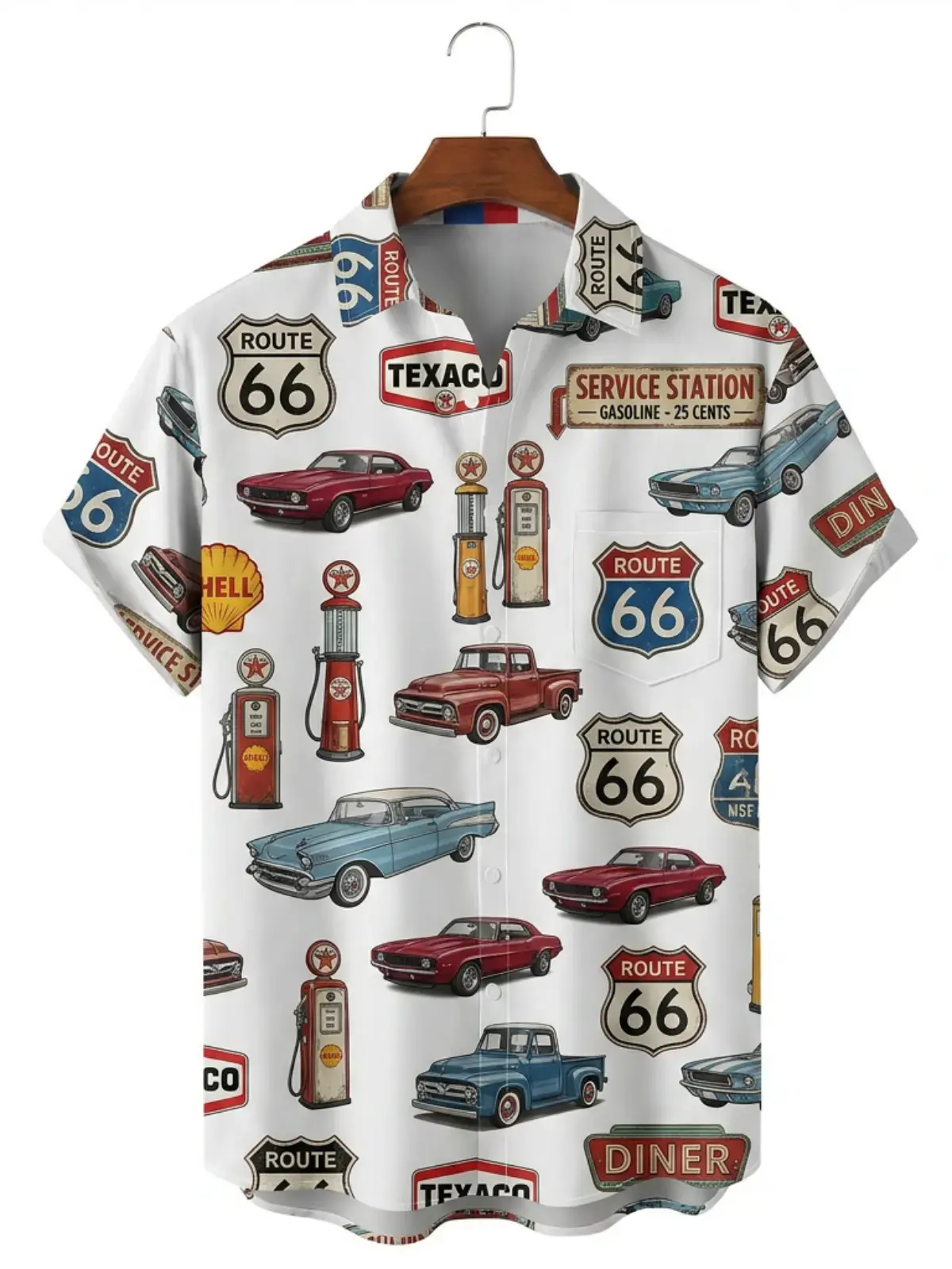 Men's printed shirts Route 66 Vintage Car Hawaiian Shirt